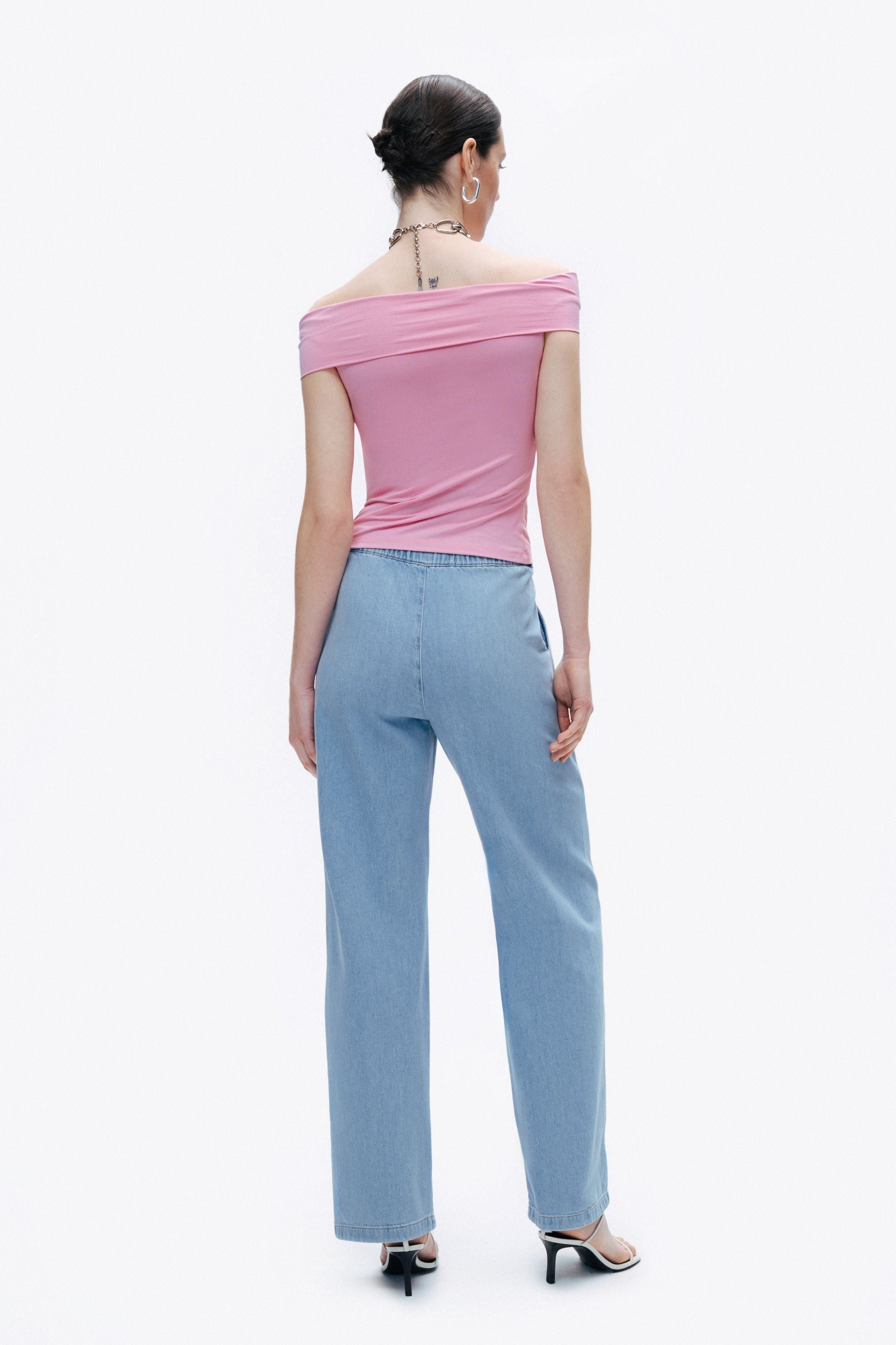 Pink Open Shoulder Blouse