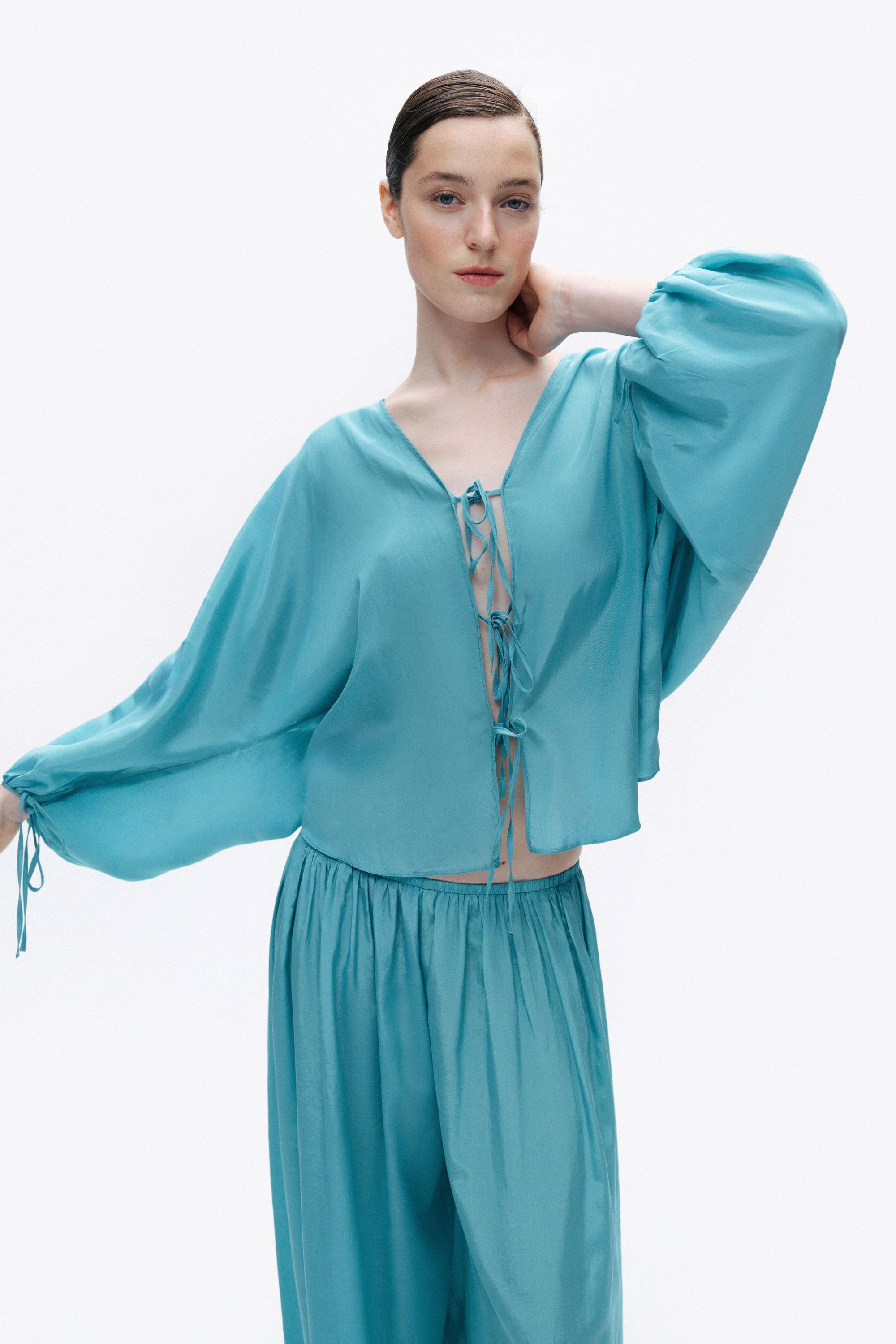 Turqoise Beaded Embroidered Shirt