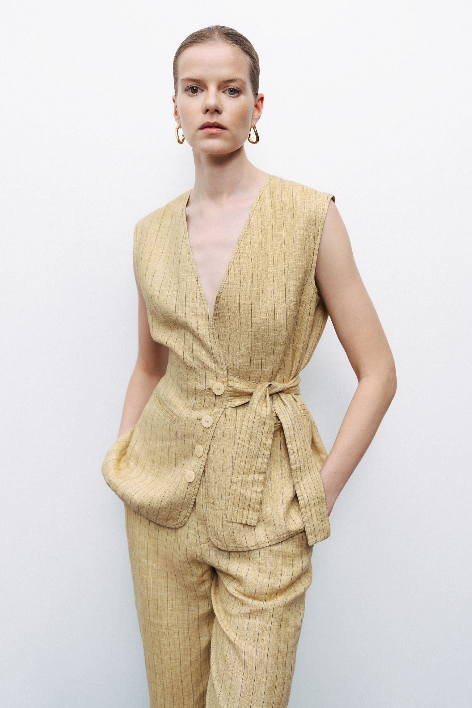 Linen Tie Detail Vest