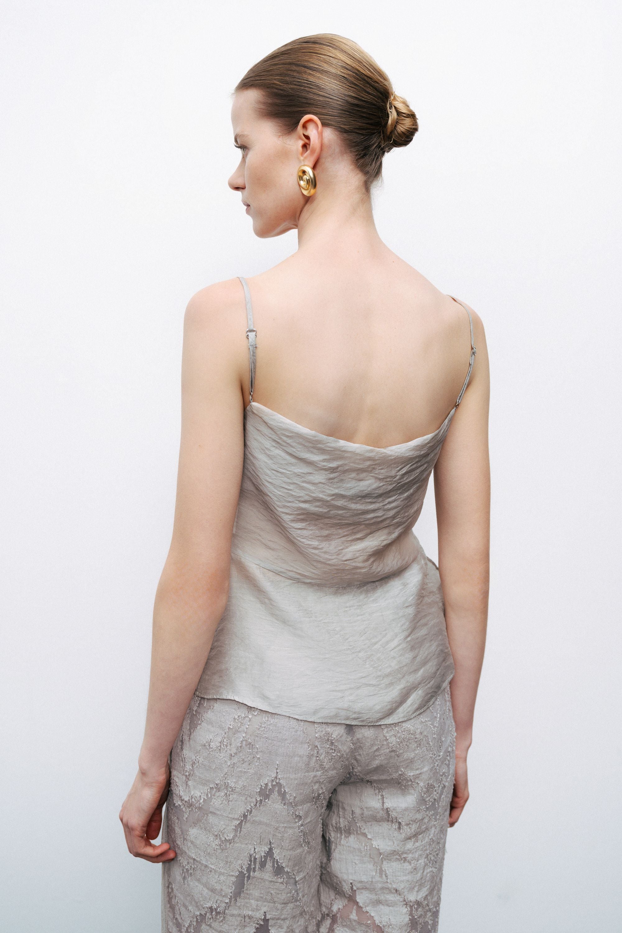 Grey Slit Strappy Blouse