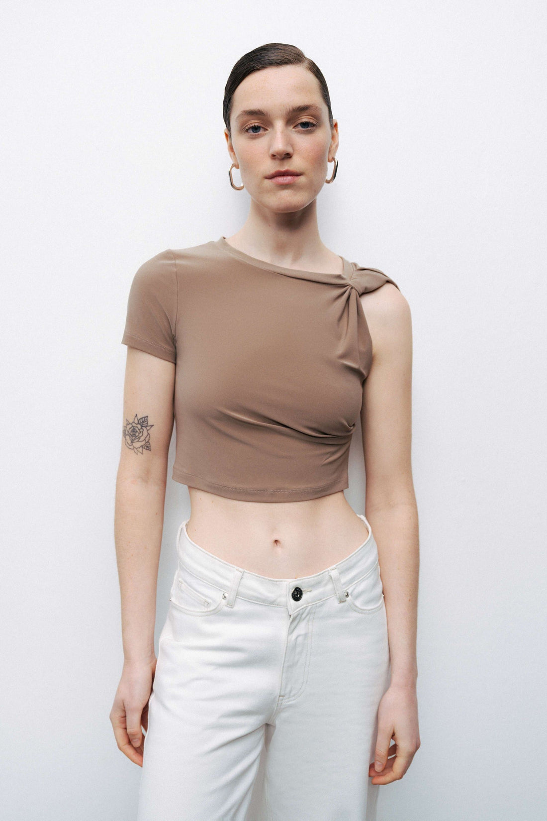 Brown Crop Top with Twisted Detail