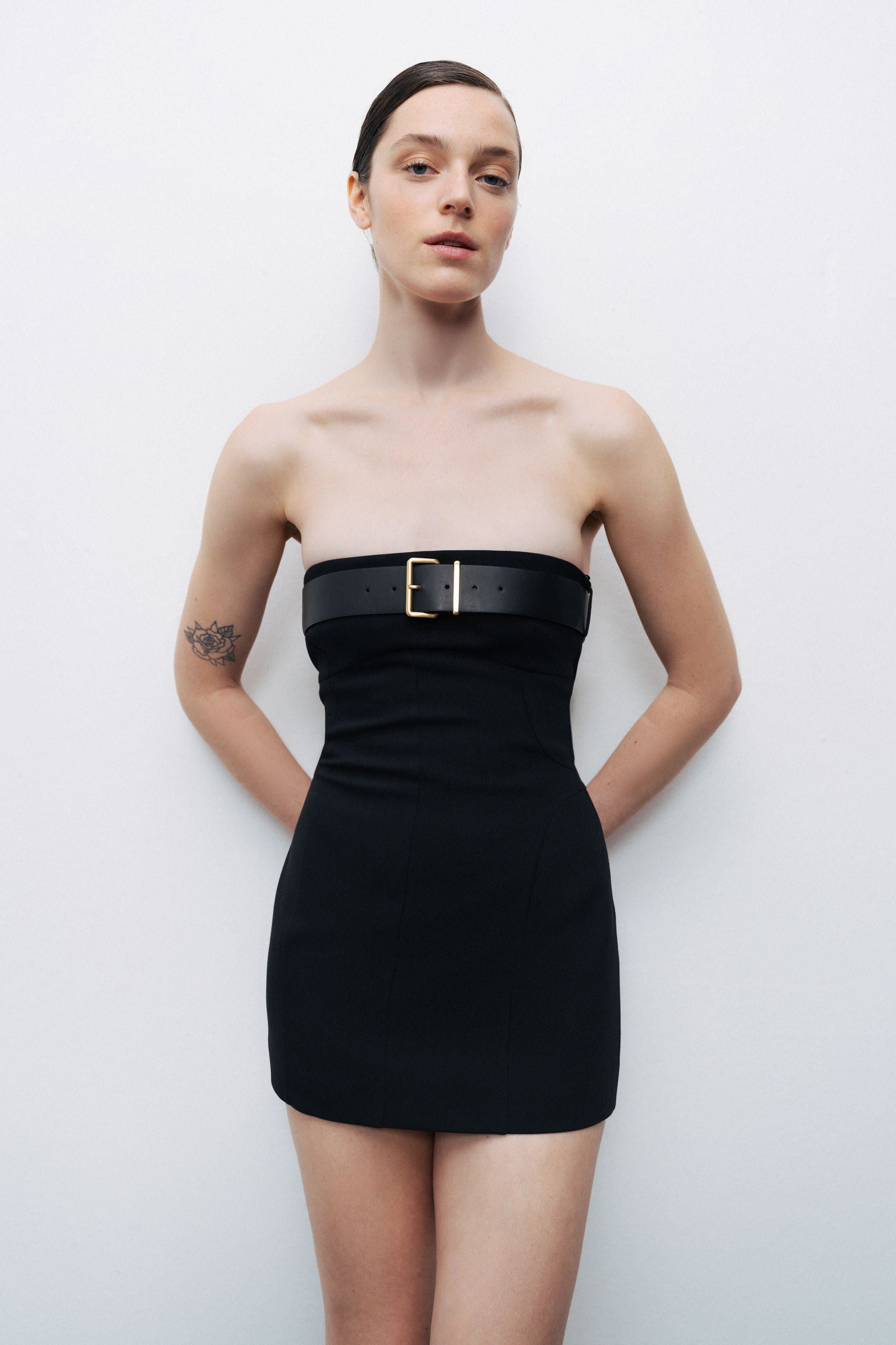 Black Belt Detailed Mini Dress
