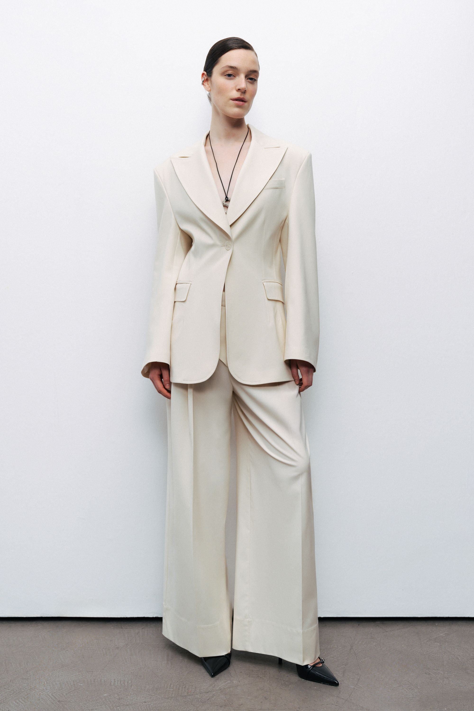 Beige Asymmetric Placket Detail Trousers