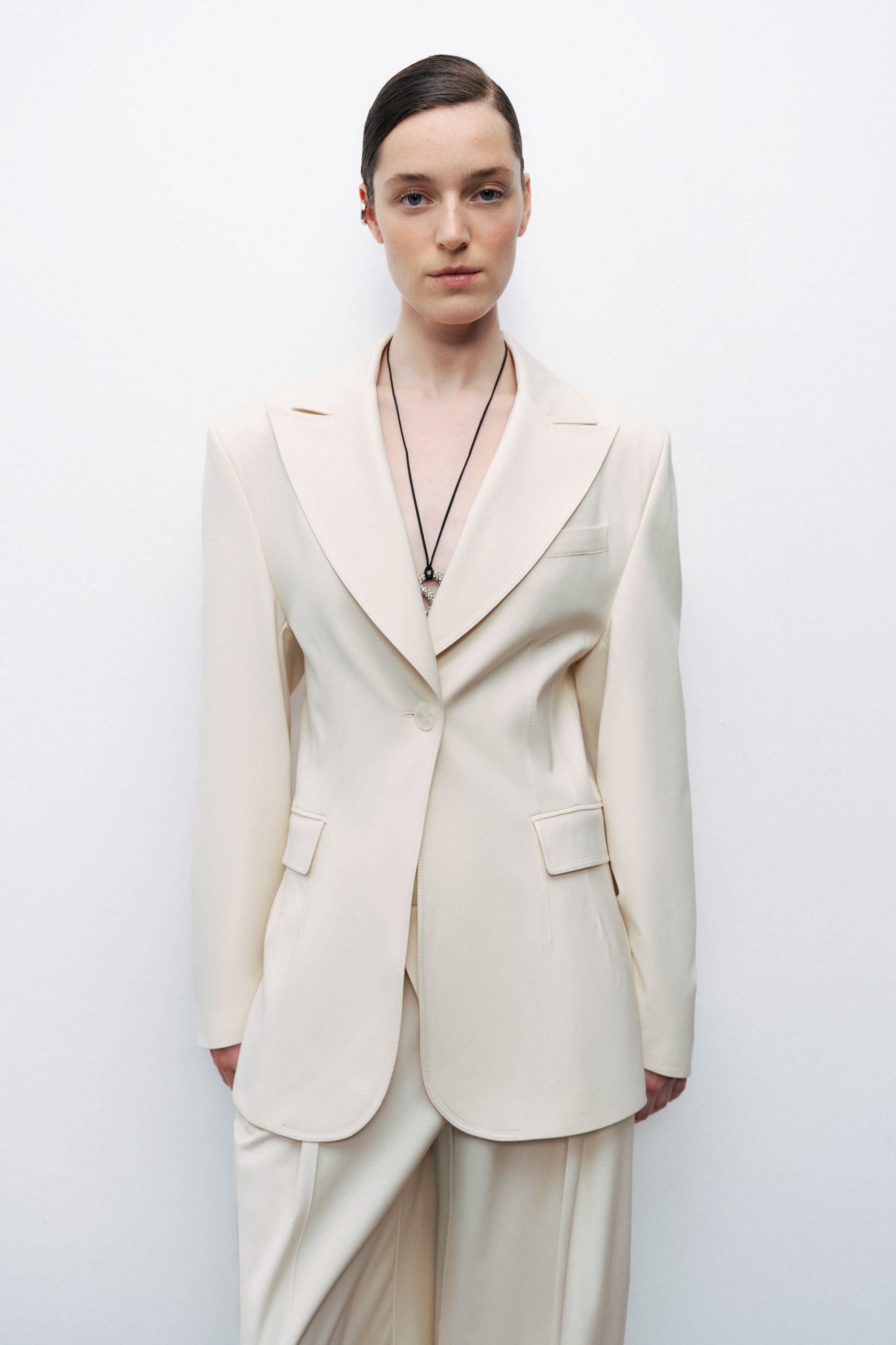 Beige Padded Blazer Jacket