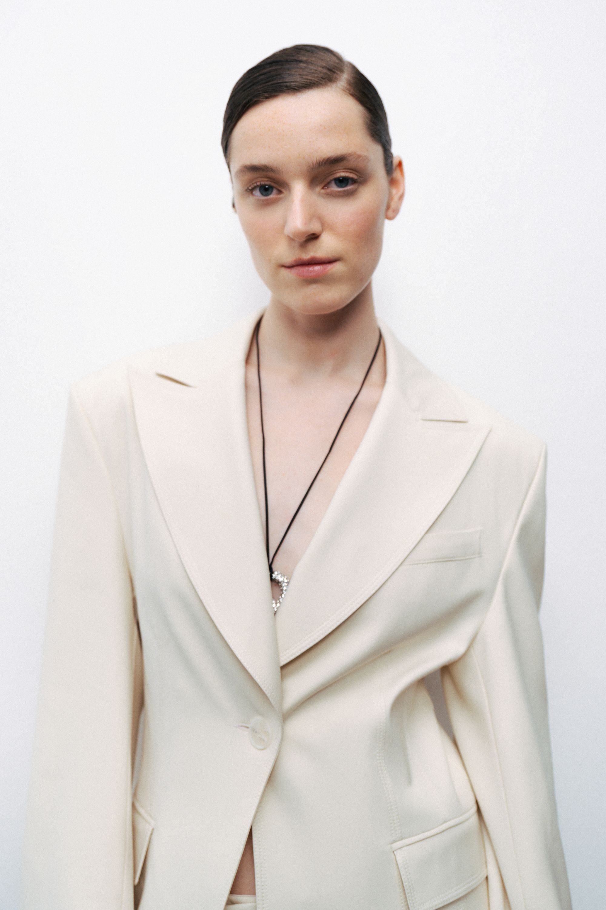 Beige Padded Blazer Jacket