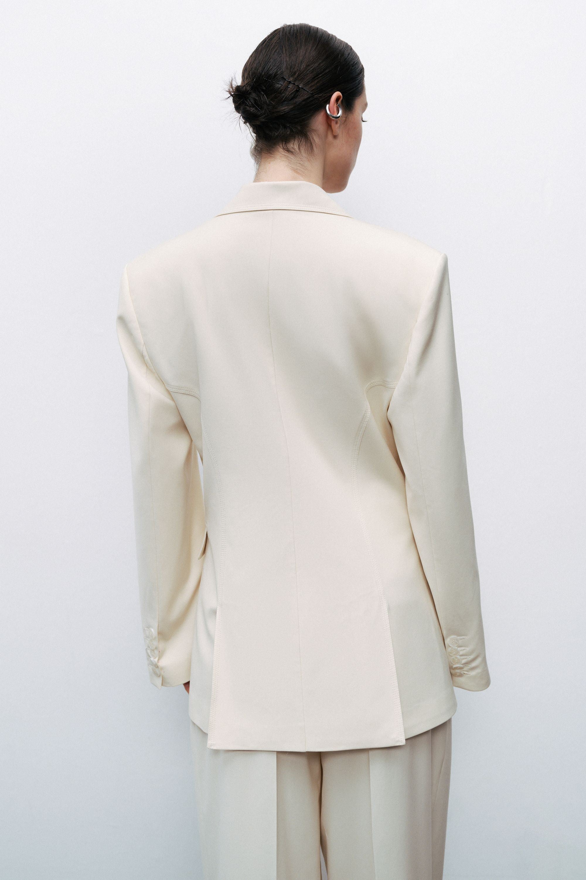 Beige Padded Blazer Jacket