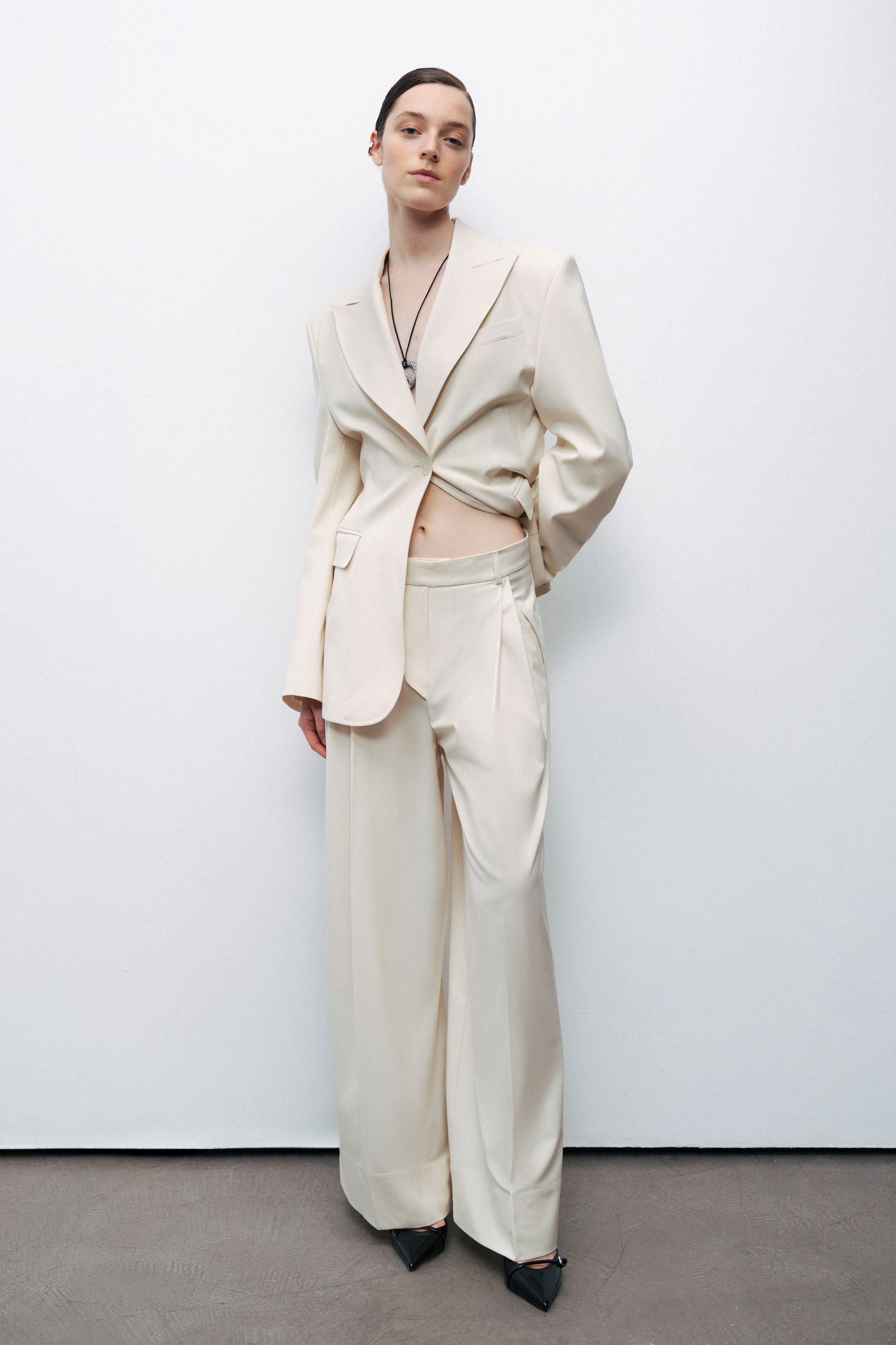 Beige Padded Blazer Jacket