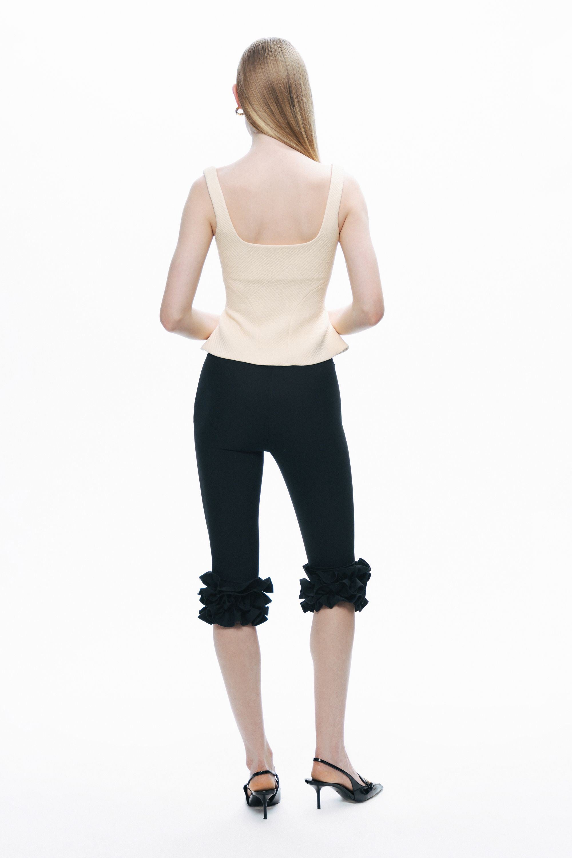 Black Bermuda Pants with Ruffle Details