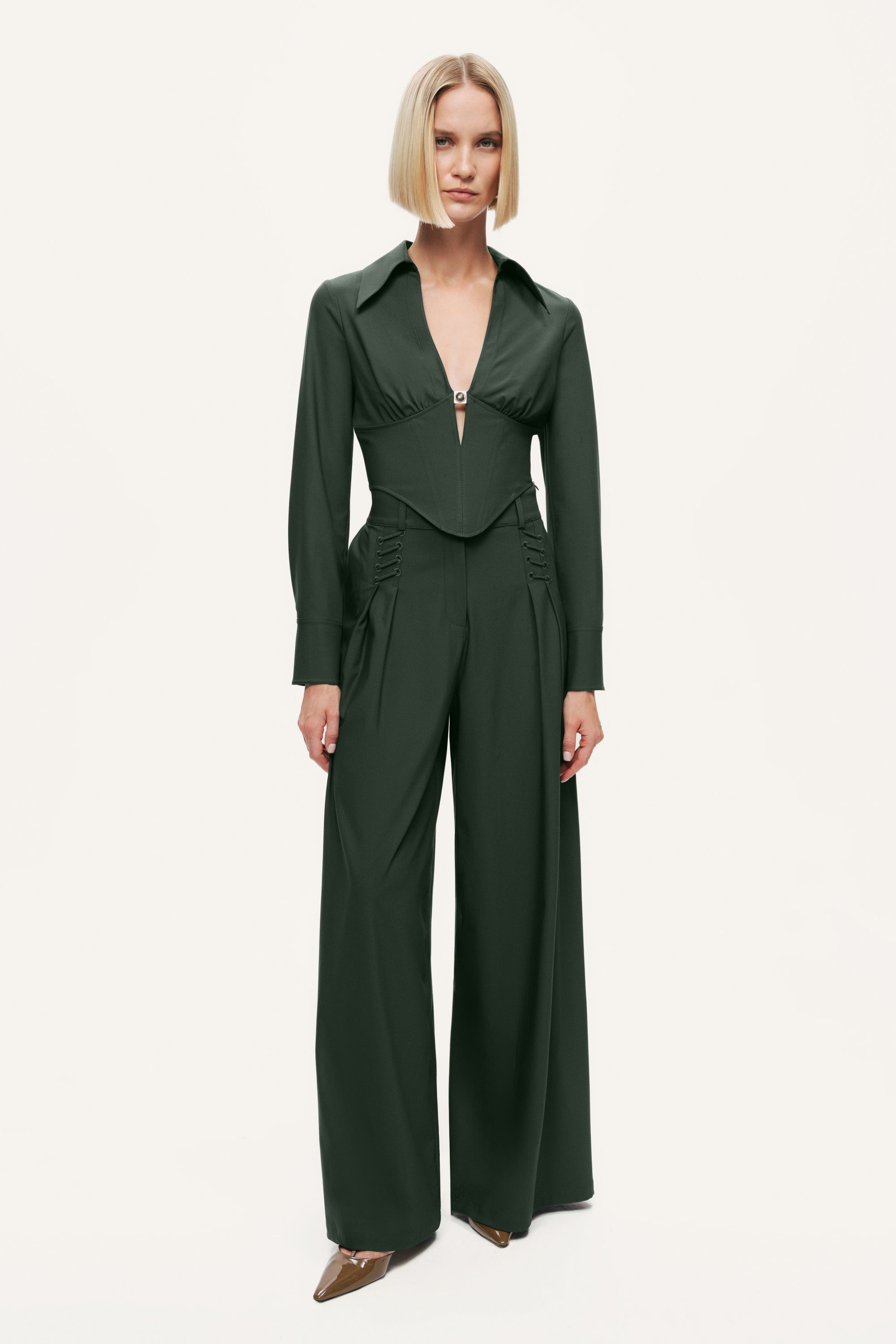 Sculpted Deep-V Corset Blouse