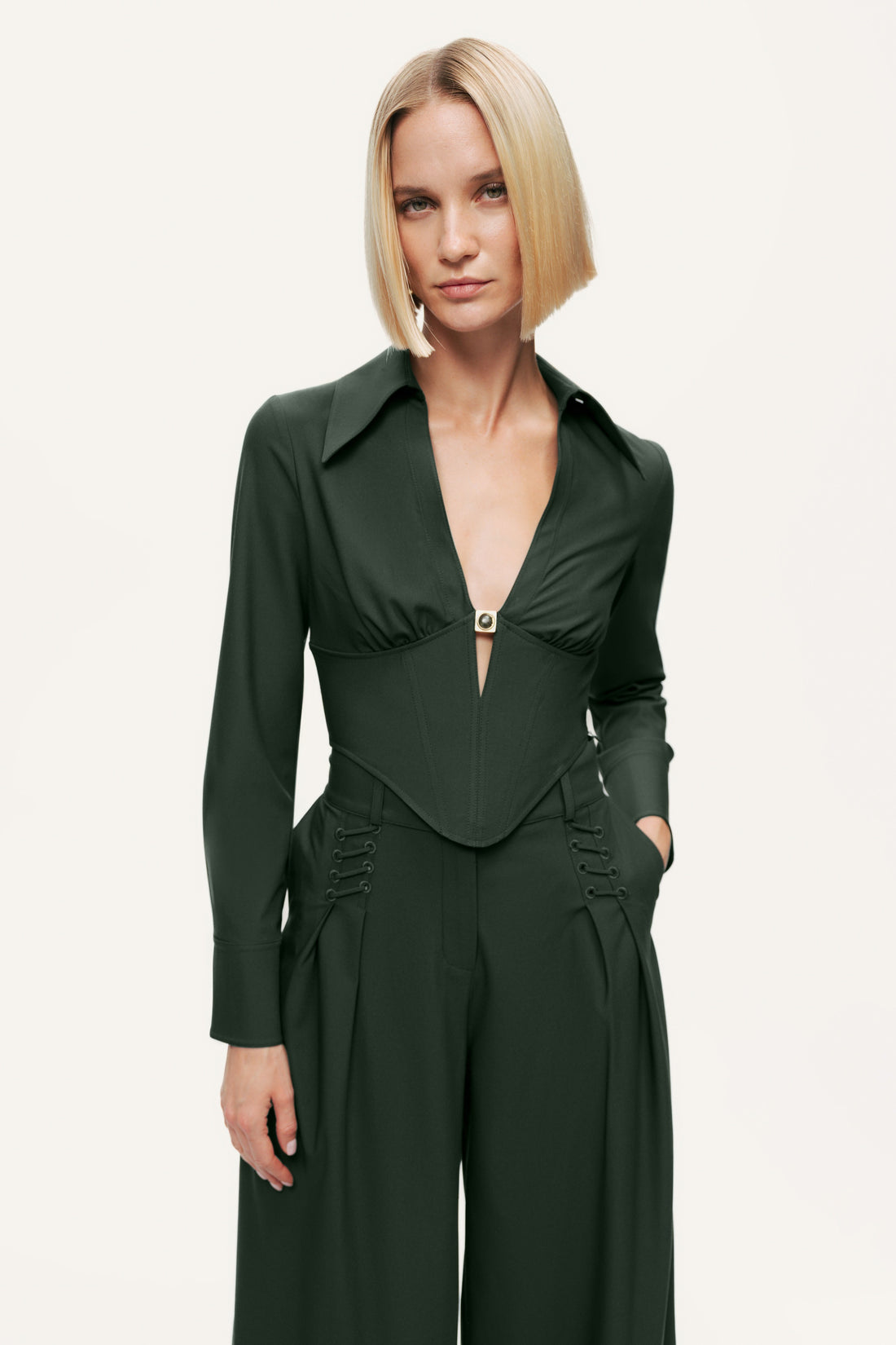 Sculpted Deep-V Corset Blouse