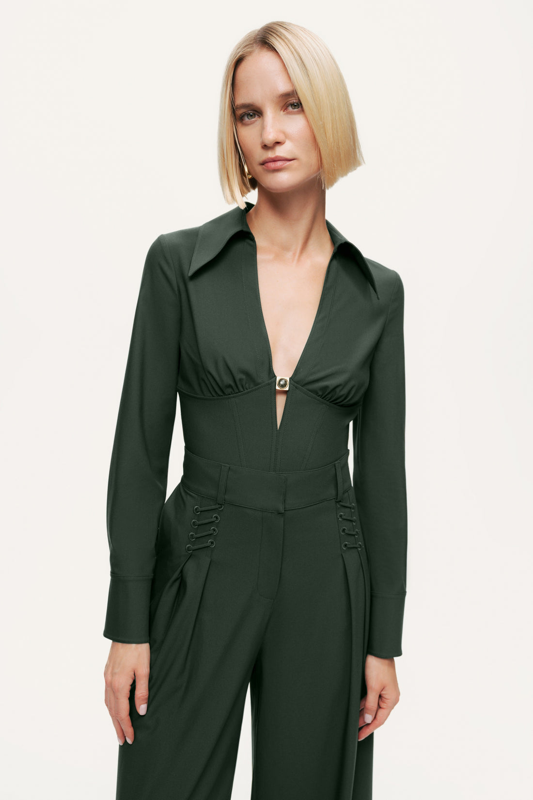 Sculpted Deep-V Corset Blouse