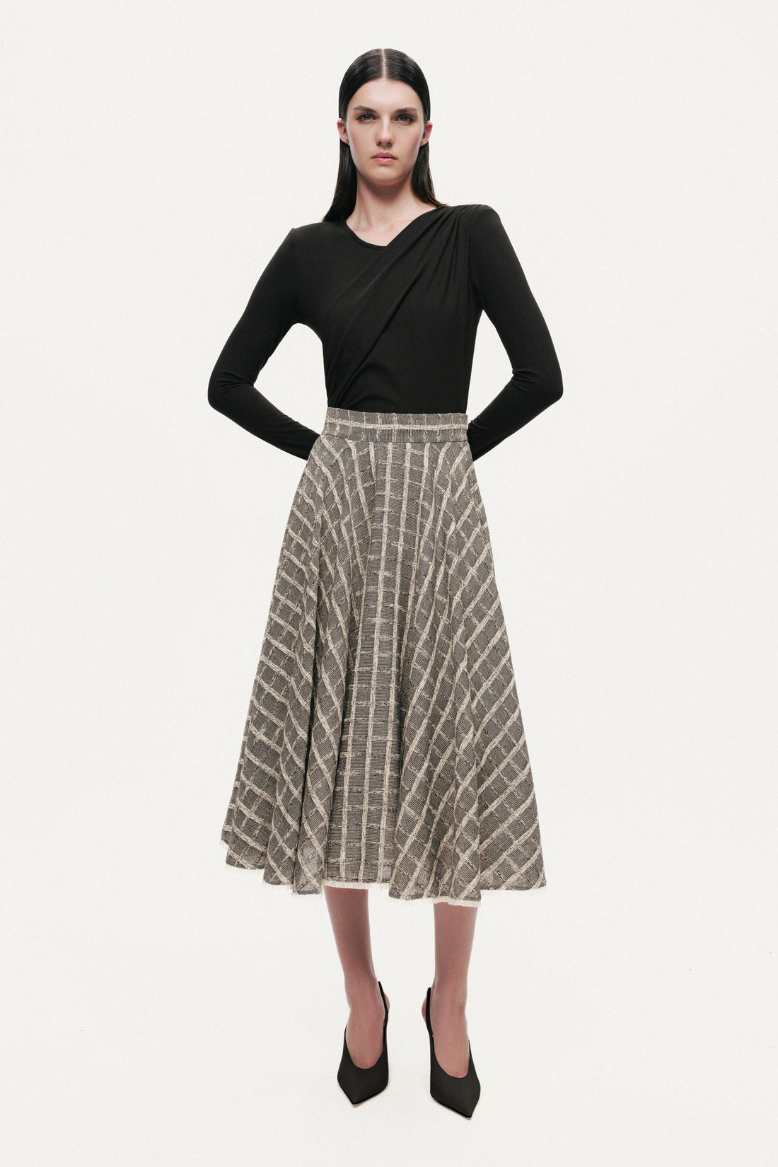 Frill Trimmed Ruffle Midi Skirt