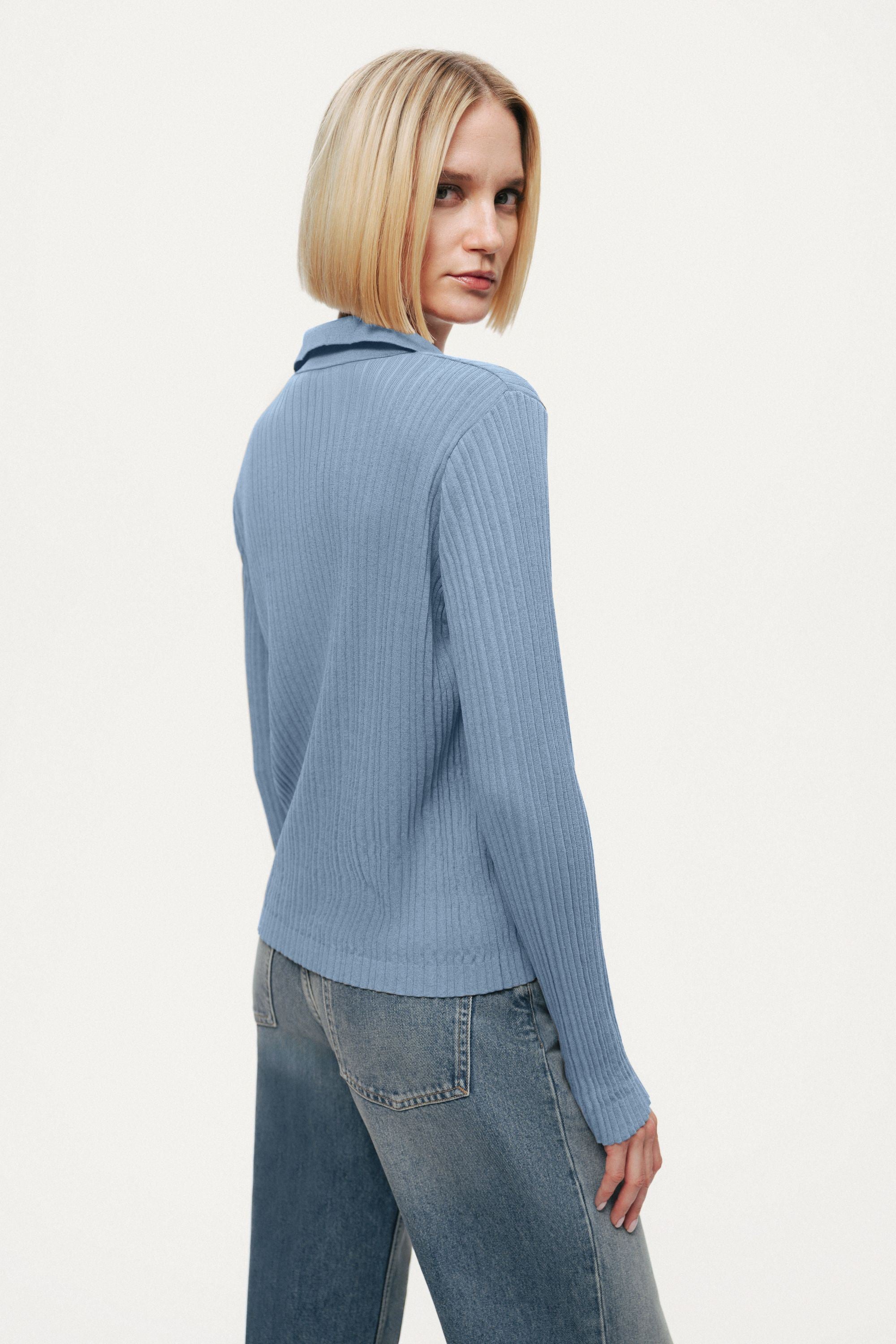 Ribbed Polo Knit Sweater