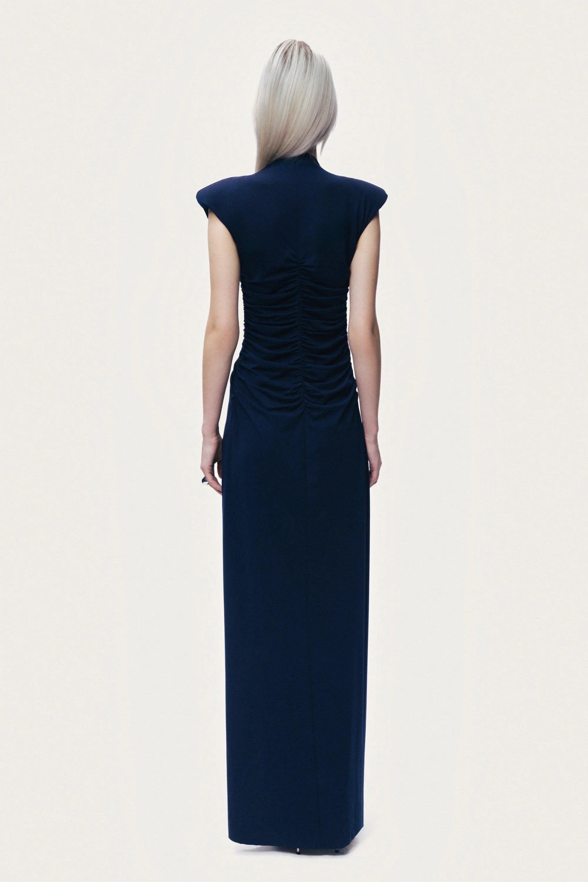 Zip-Front Draped Maxi Dress