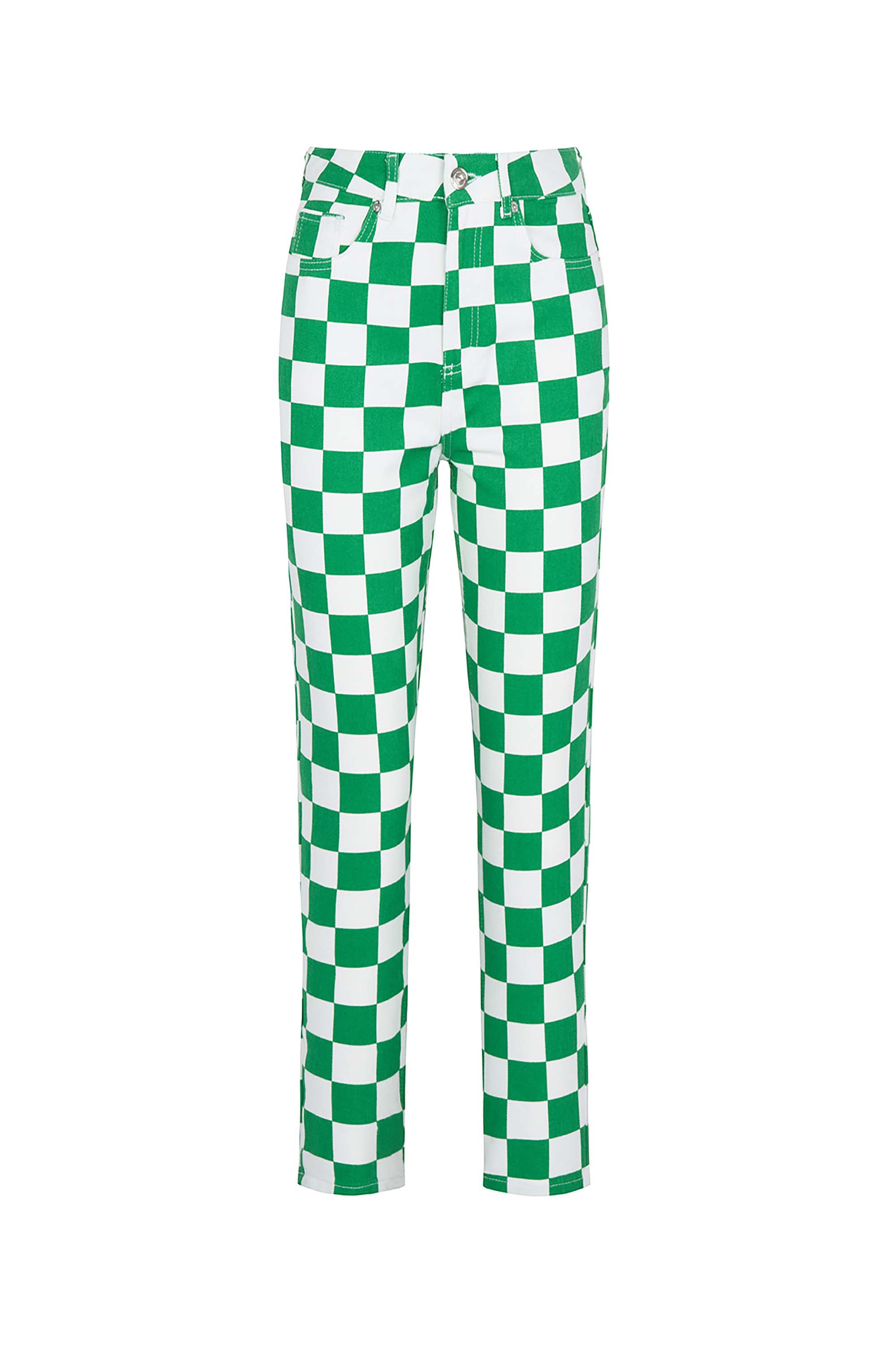 Checker Pattern Mom Jean Trousers