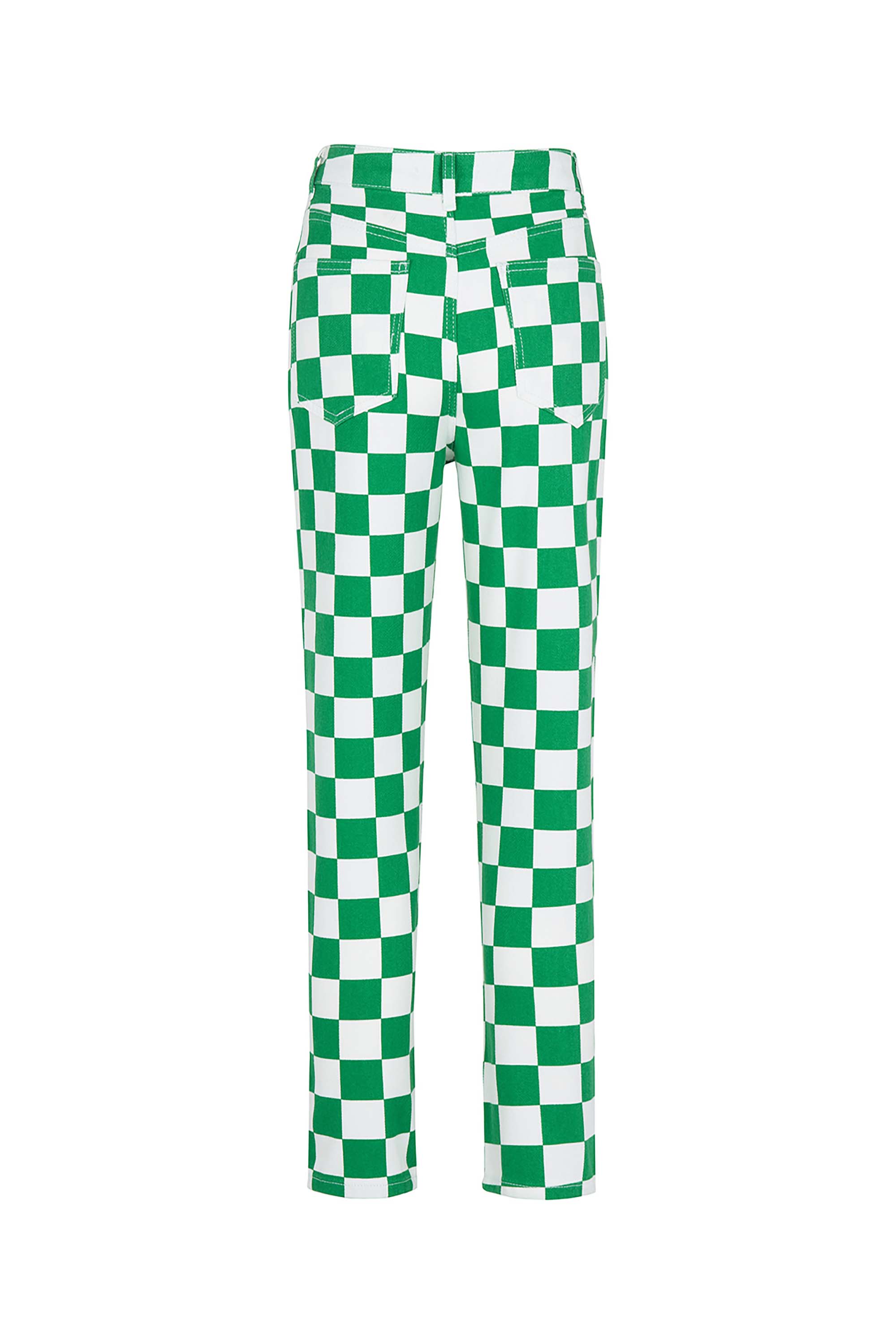 Checker Pattern Mom Jean Trousers