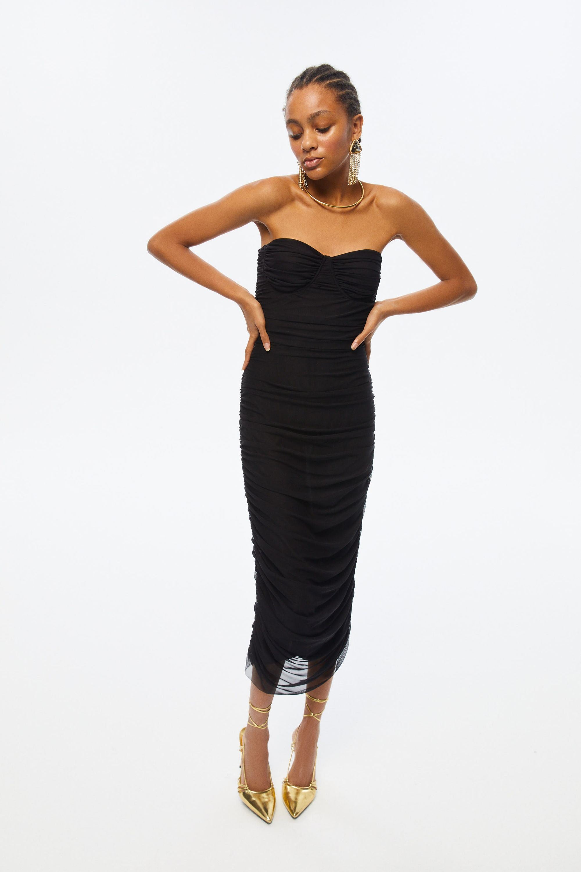 Draped Tulle Strapless Dress