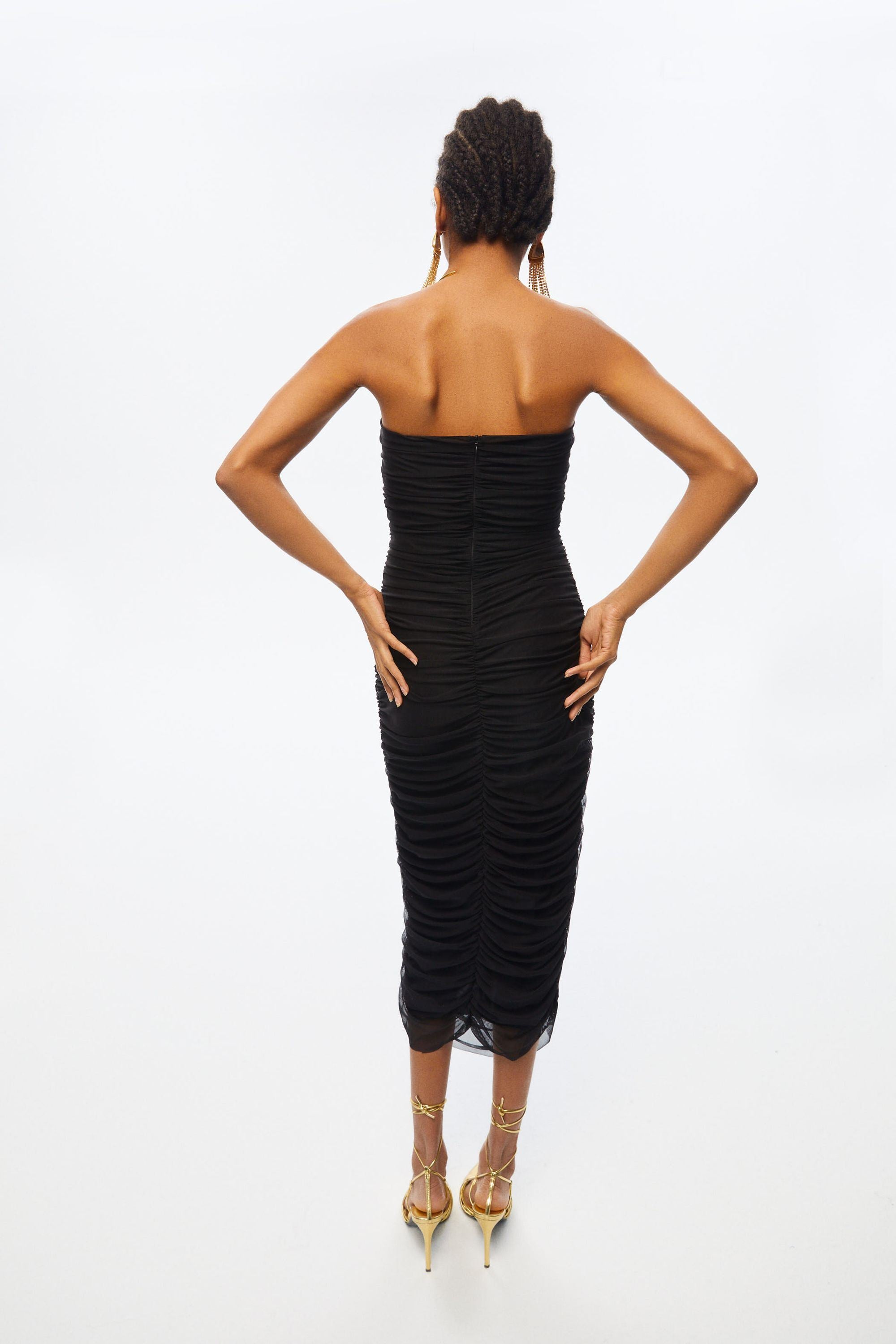 Draped Tulle Strapless Dress