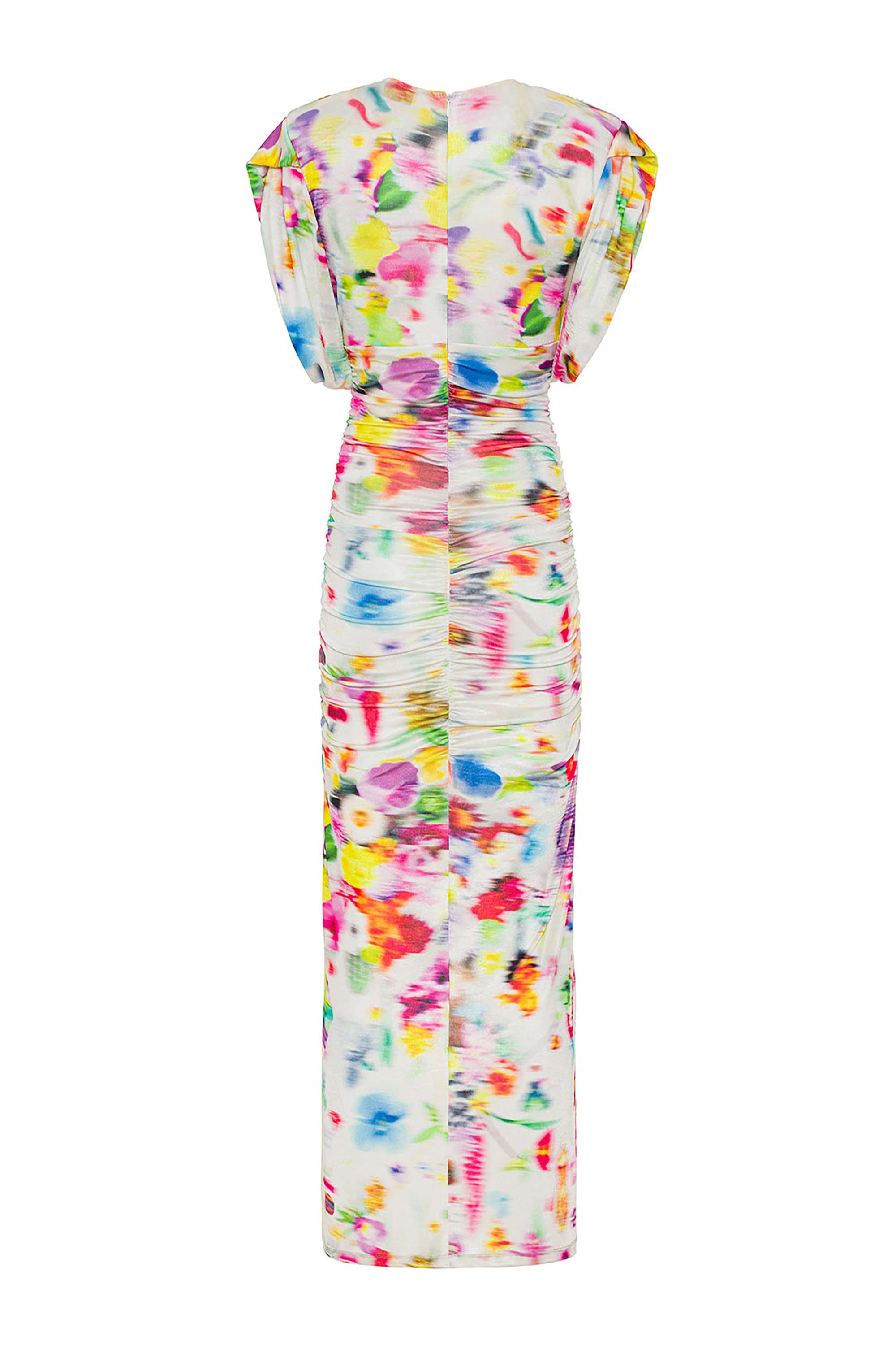 Printed Shoulder Pad Draped Dress (Final Sale)
