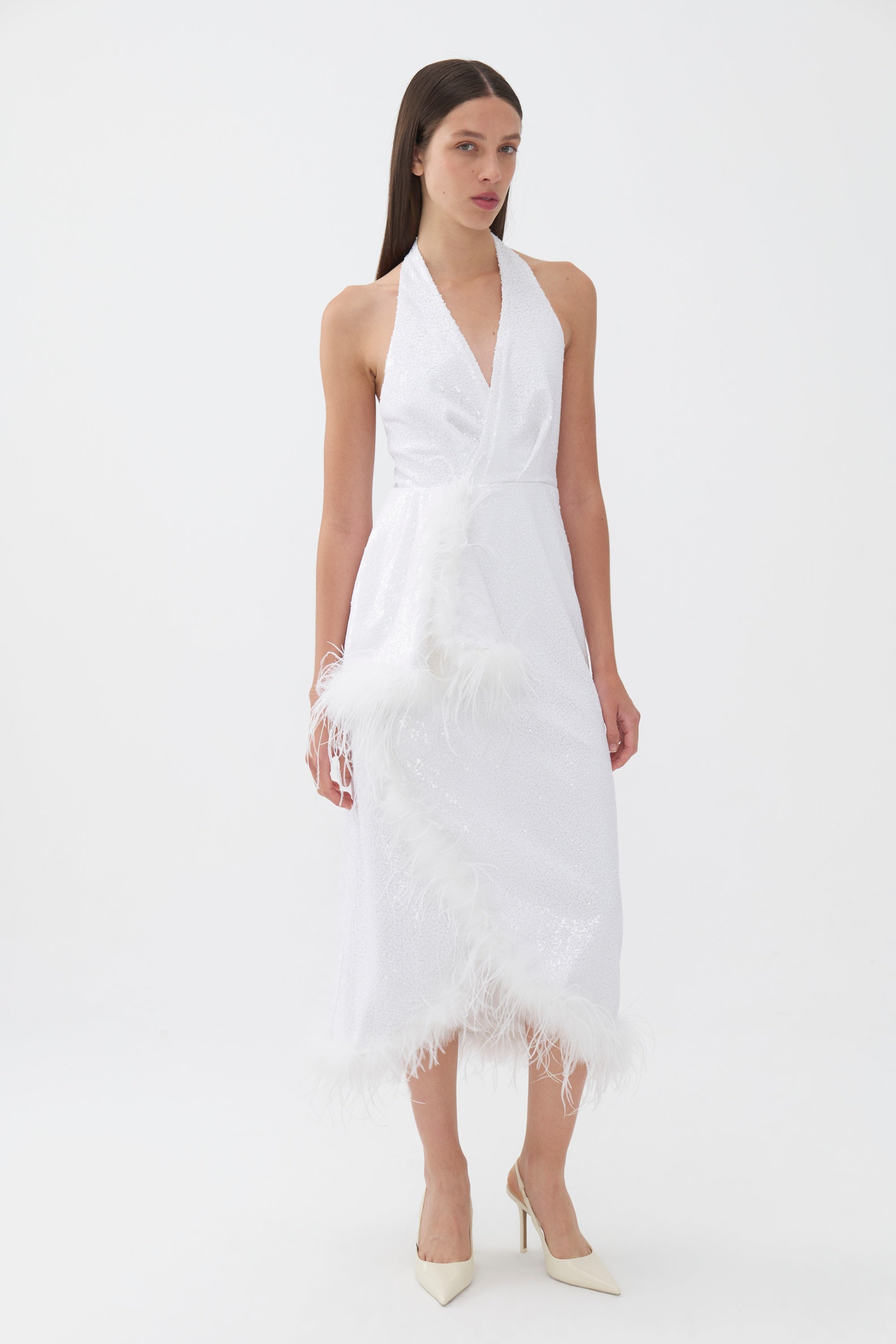 Sequined Otrisch Feather Detailed Dress