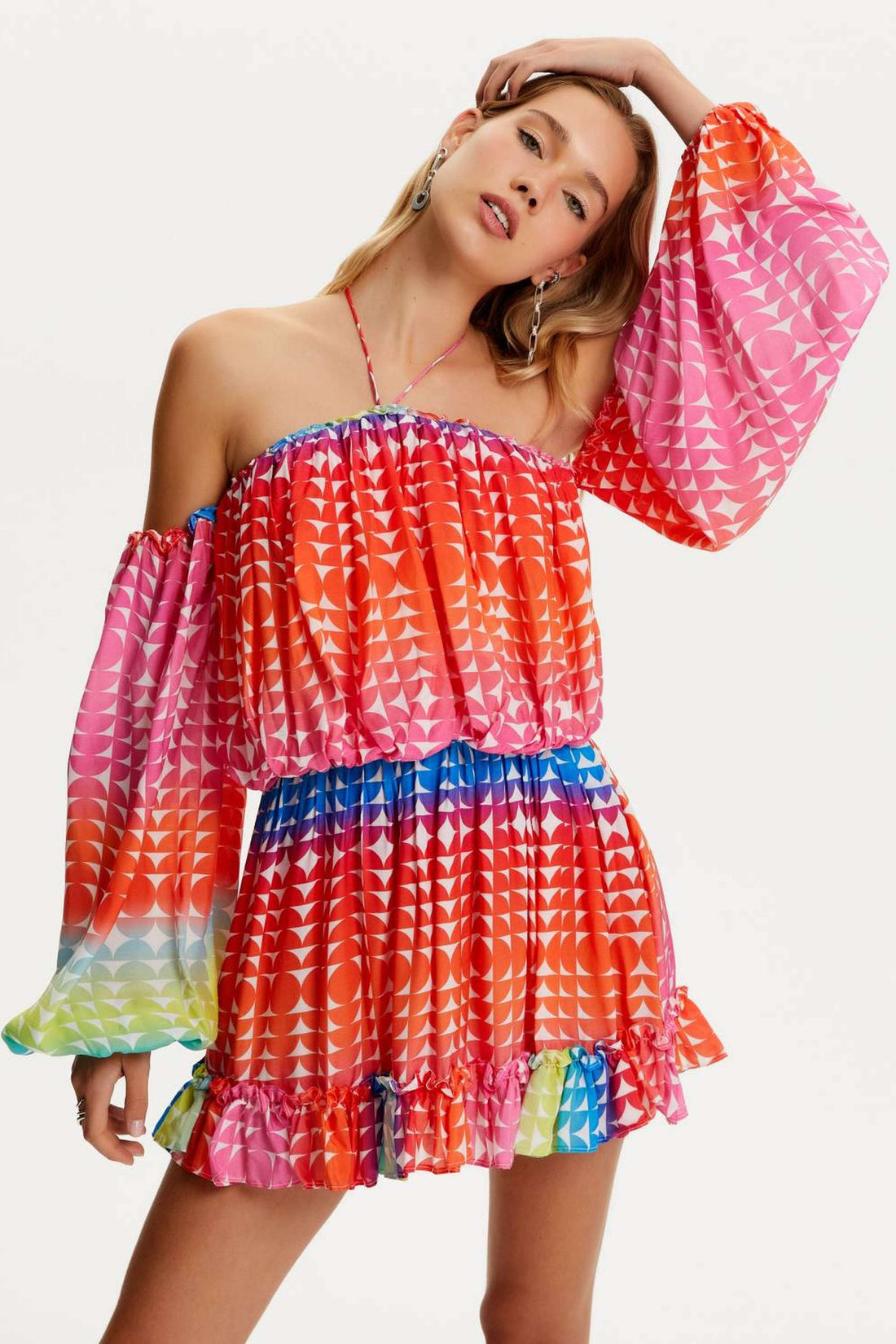 Balloon Sleeve Patterned Mini Dress (Final Sale)