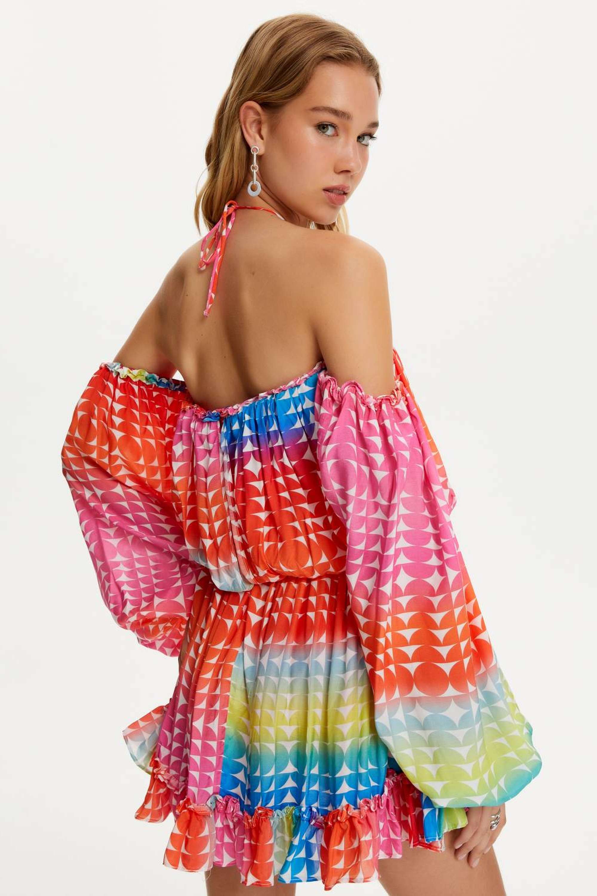 Balloon Sleeve Patterned Mini Dress (Final Sale)