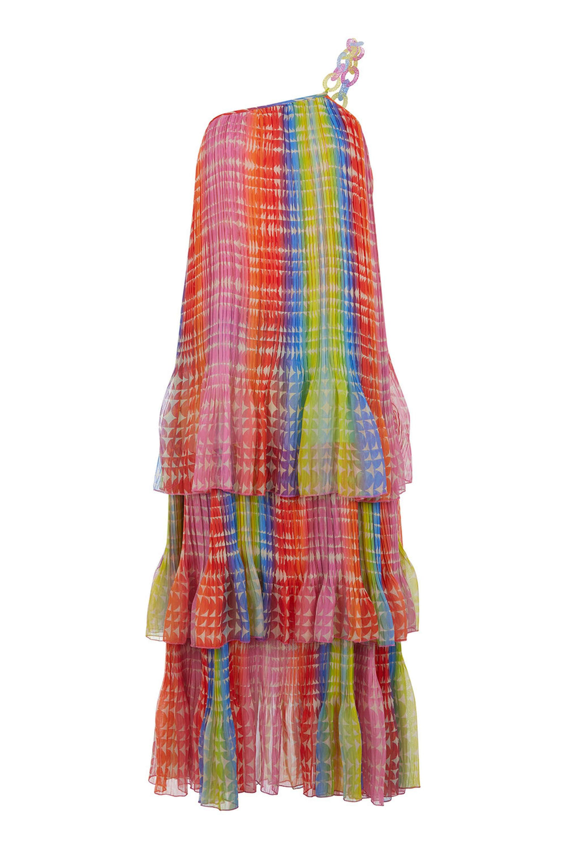 Colorful Patterned Pleated One Sleeve Dress