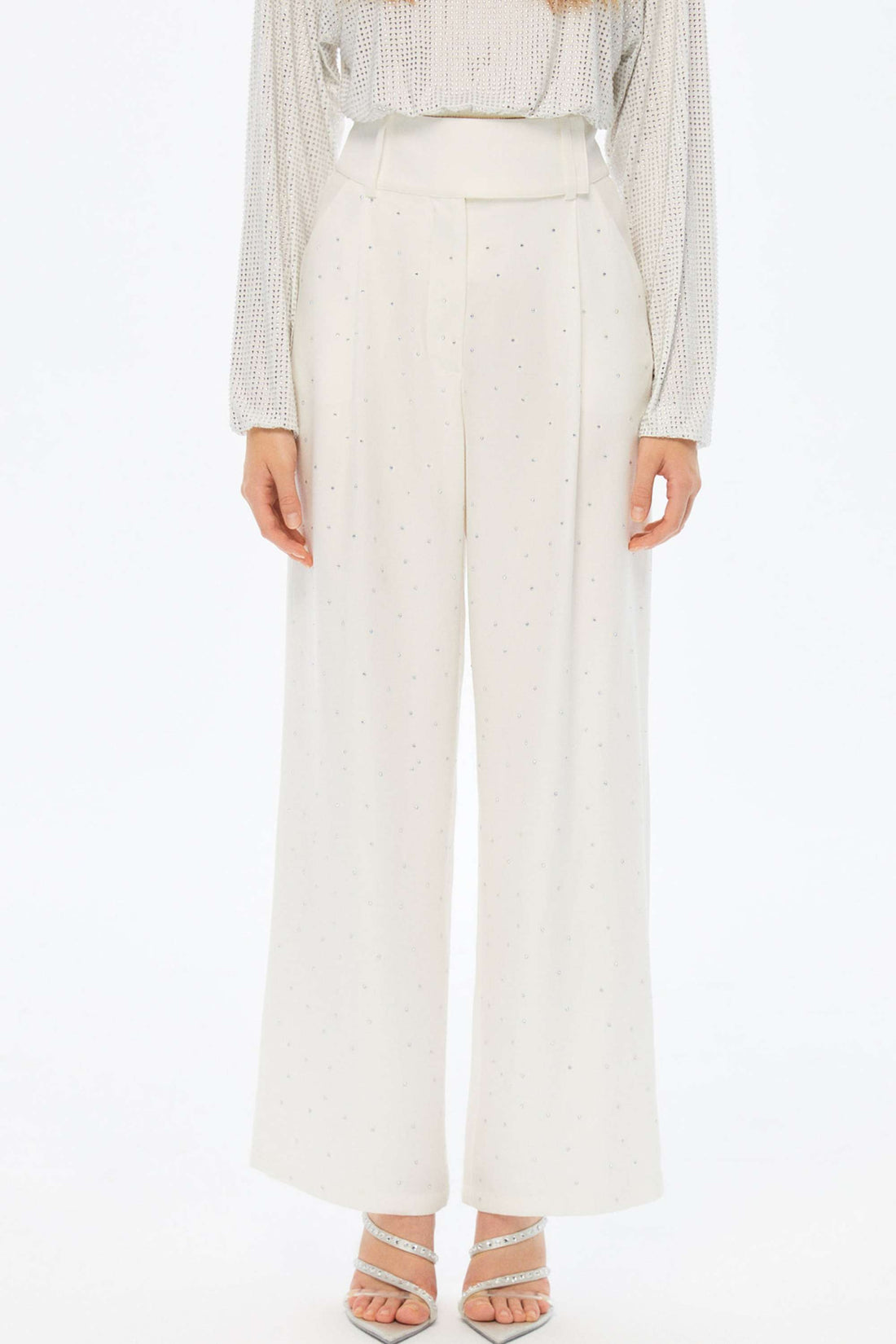 Stone Embroidered Wide Leg Trousers