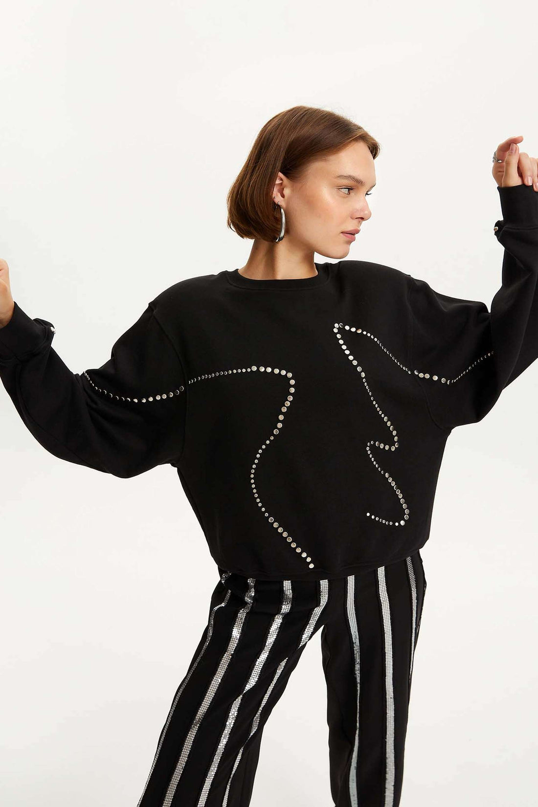 Crew Neck Studded Sweatshirt