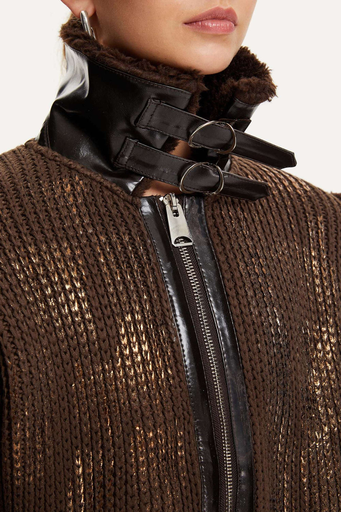 Leather Garnished Knitwear Bomber