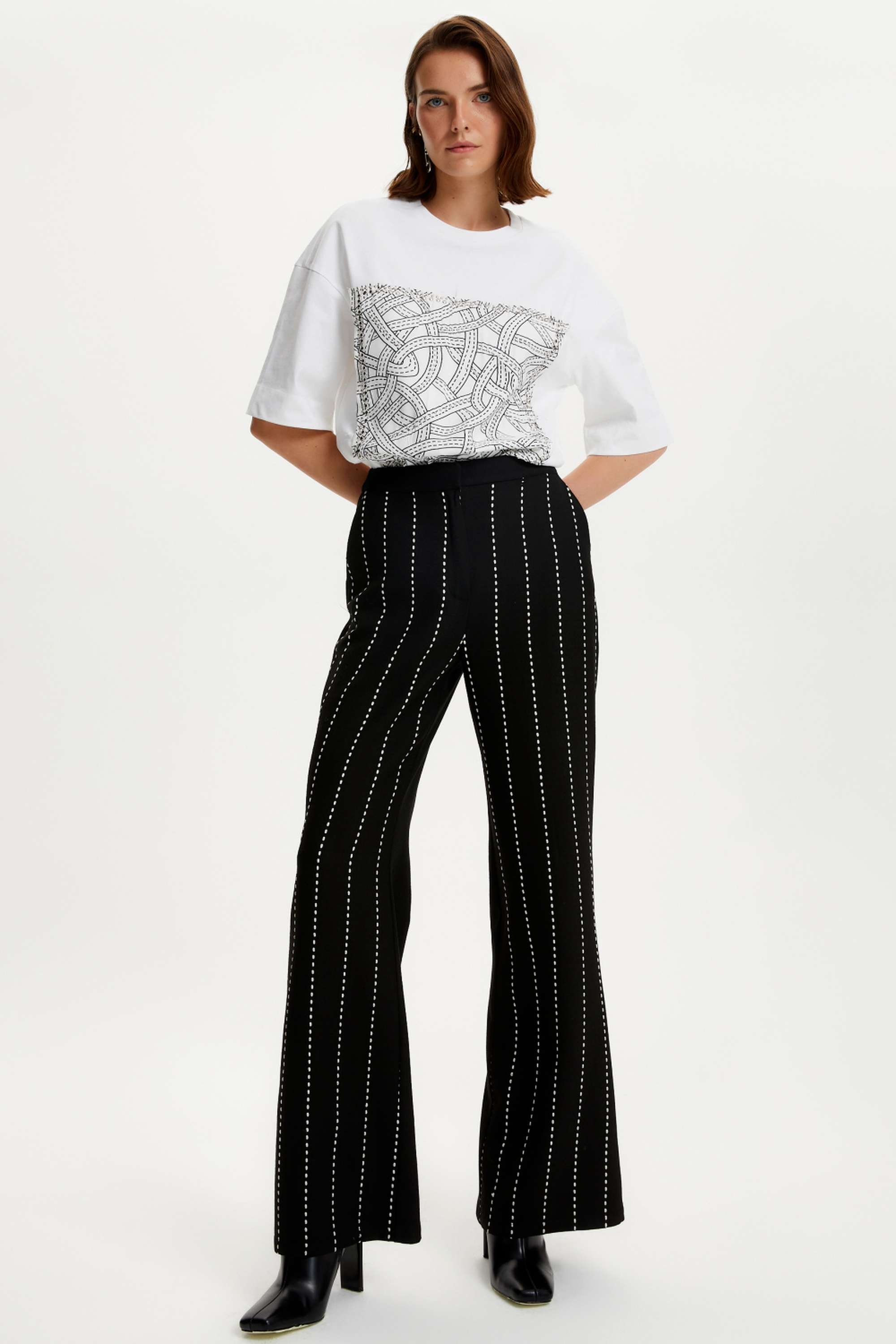 High Waisted Pintuck Stitched Pants