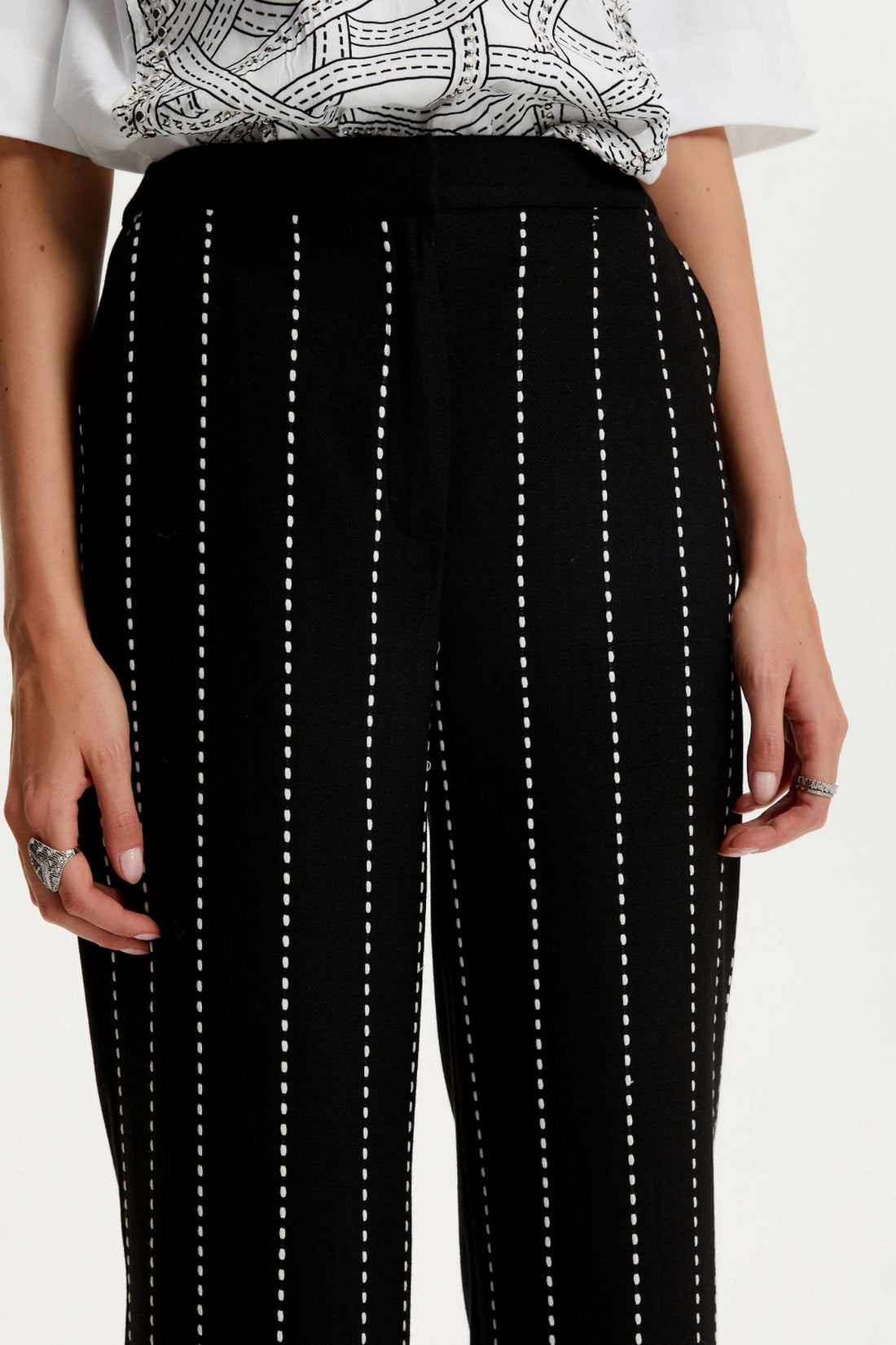 High Waisted Pintuck Stitched Pants