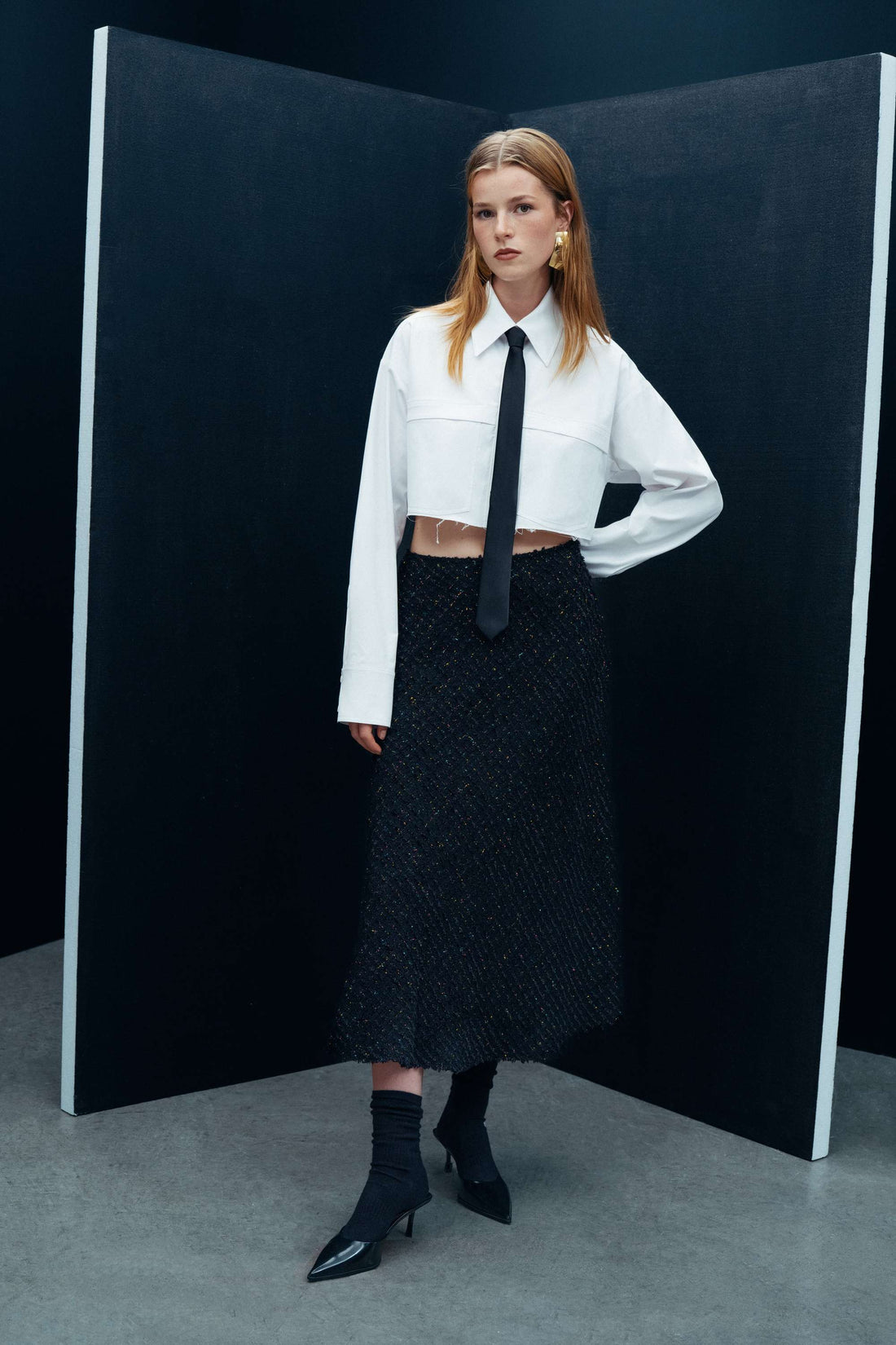 Lurex Tweed Midi Skirt