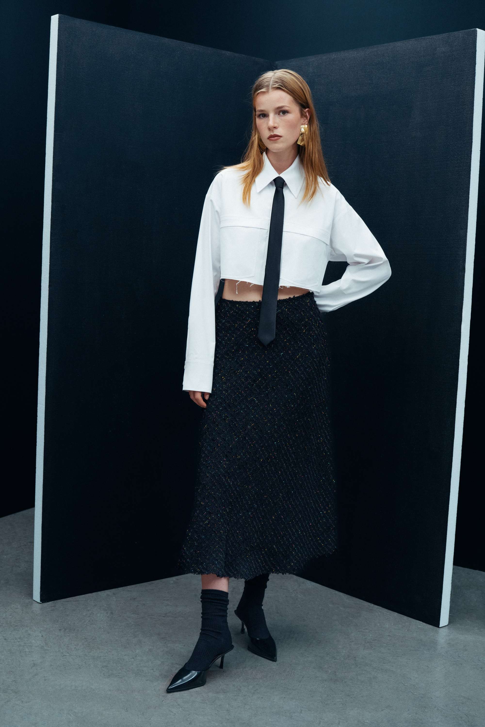 Lurex Tweed Midi Skirt