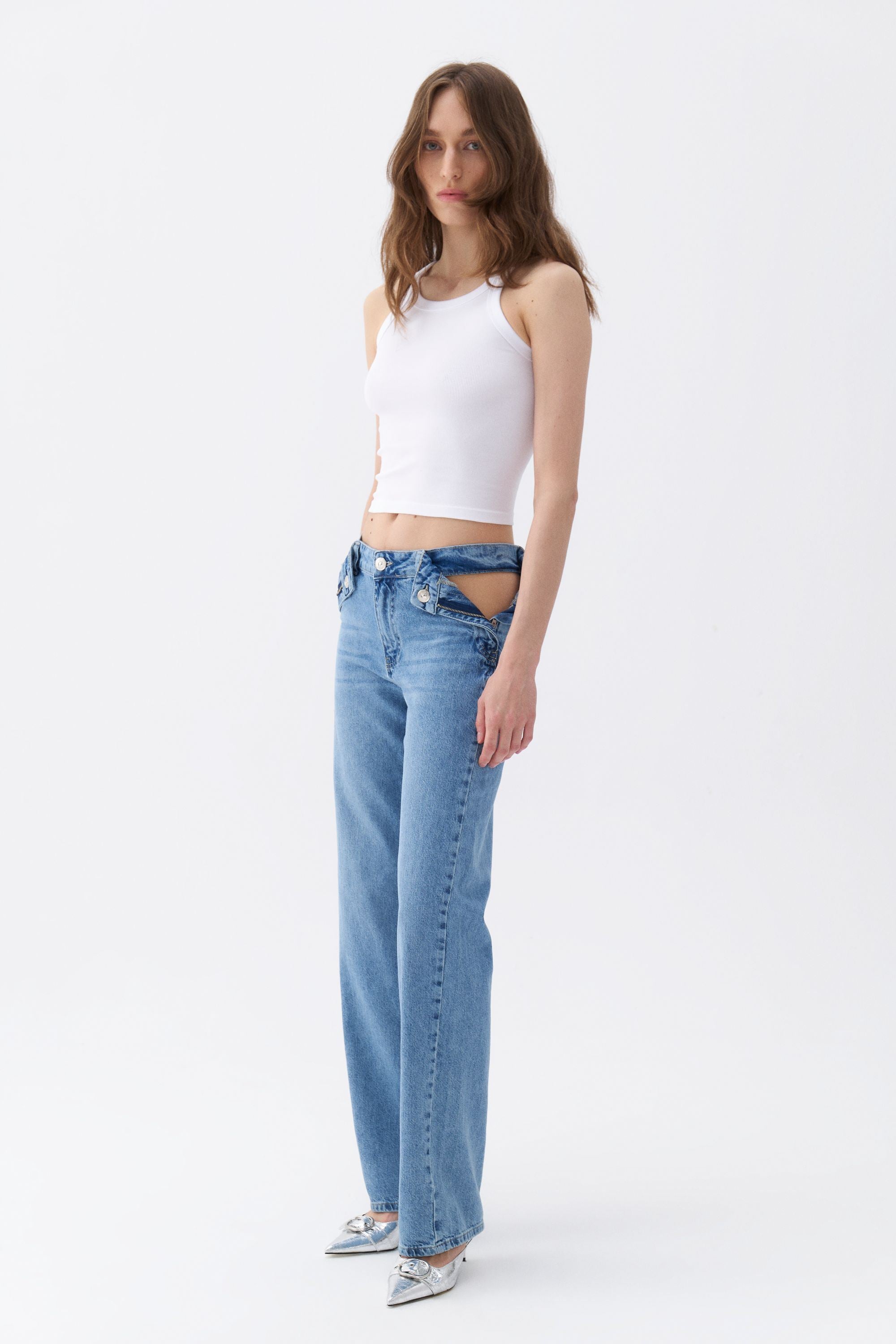 Zipper Closure Window Jean Trousers (Final Sale)