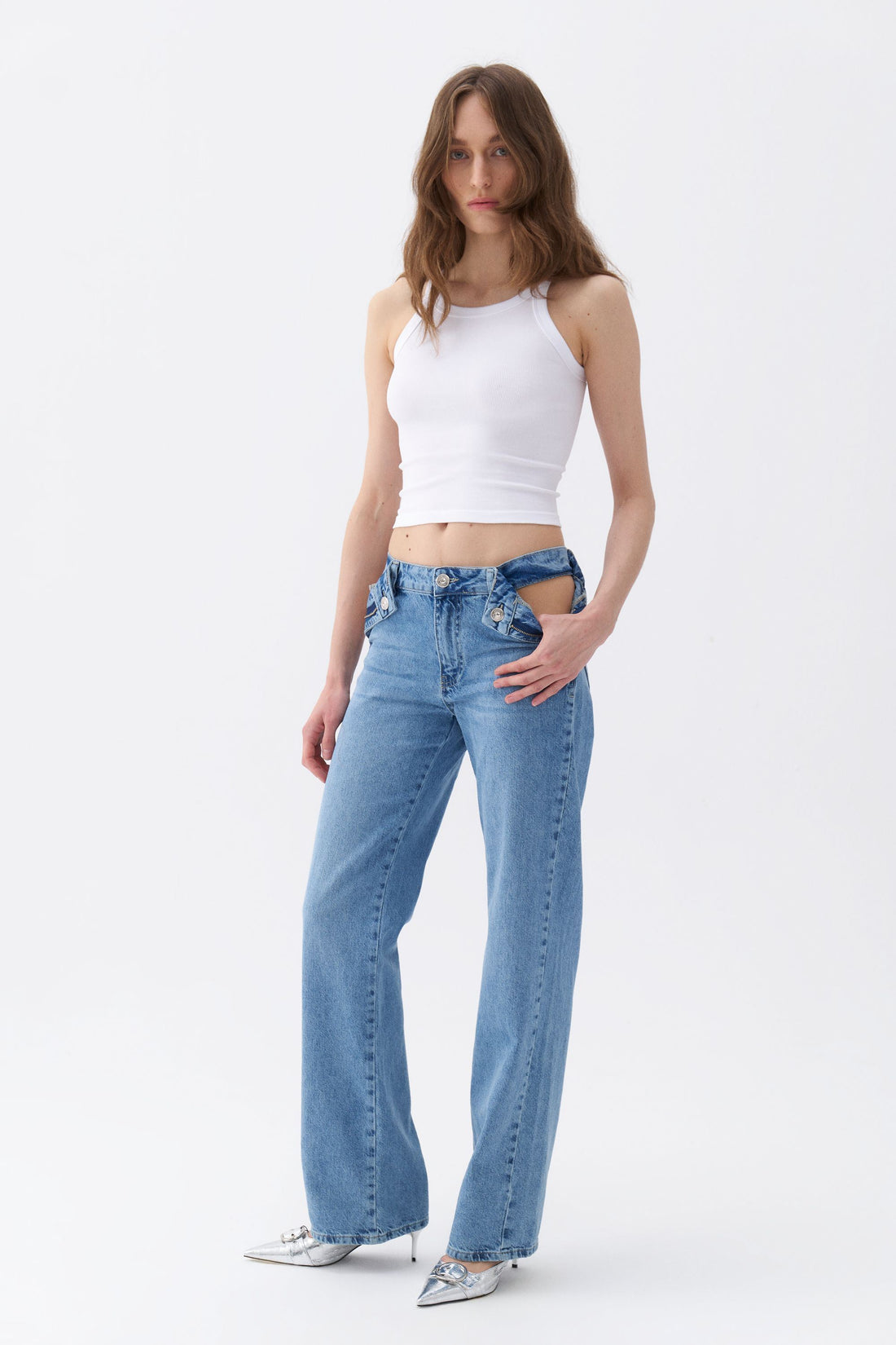 Zipper Closure Window Jean Trousers (Final Sale)