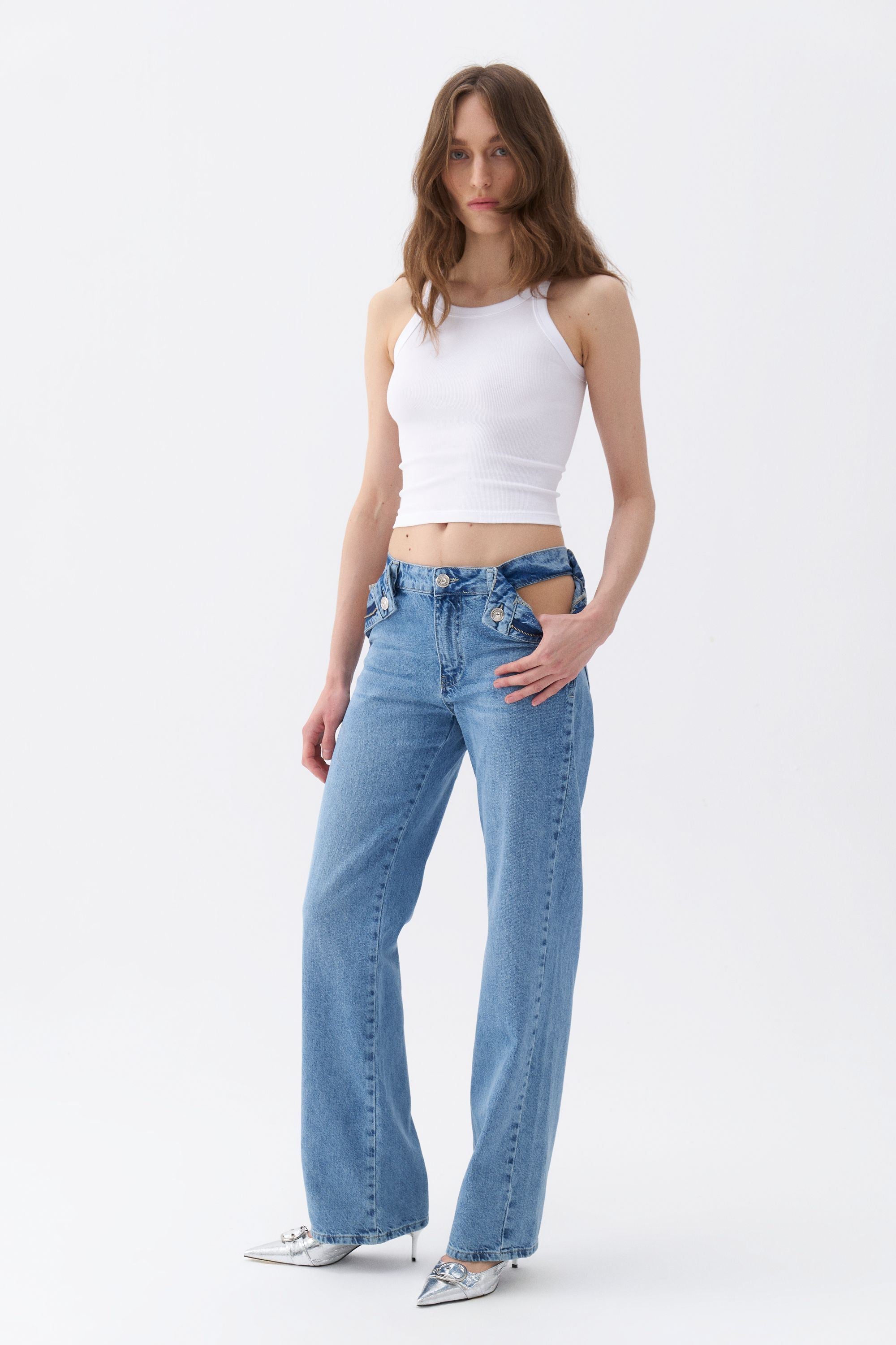 Zipper Closure Window Jean Trousers (Final Sale)
