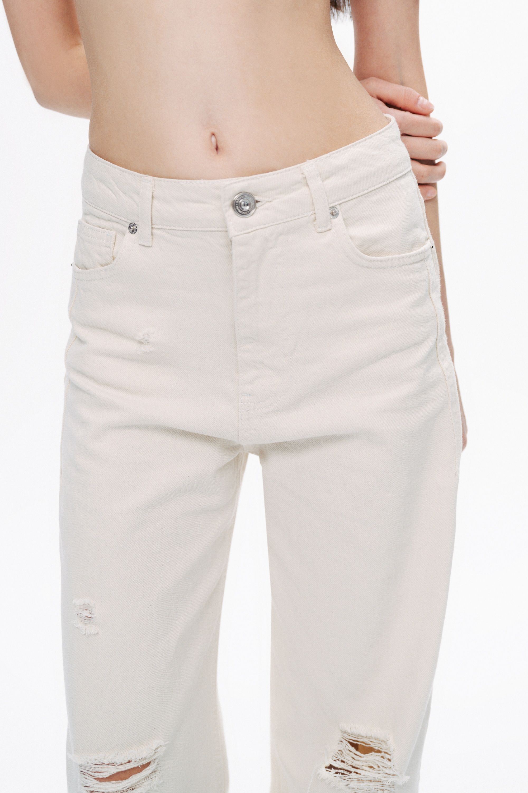 Ecru Stone Detailed Wide Leg Jeans