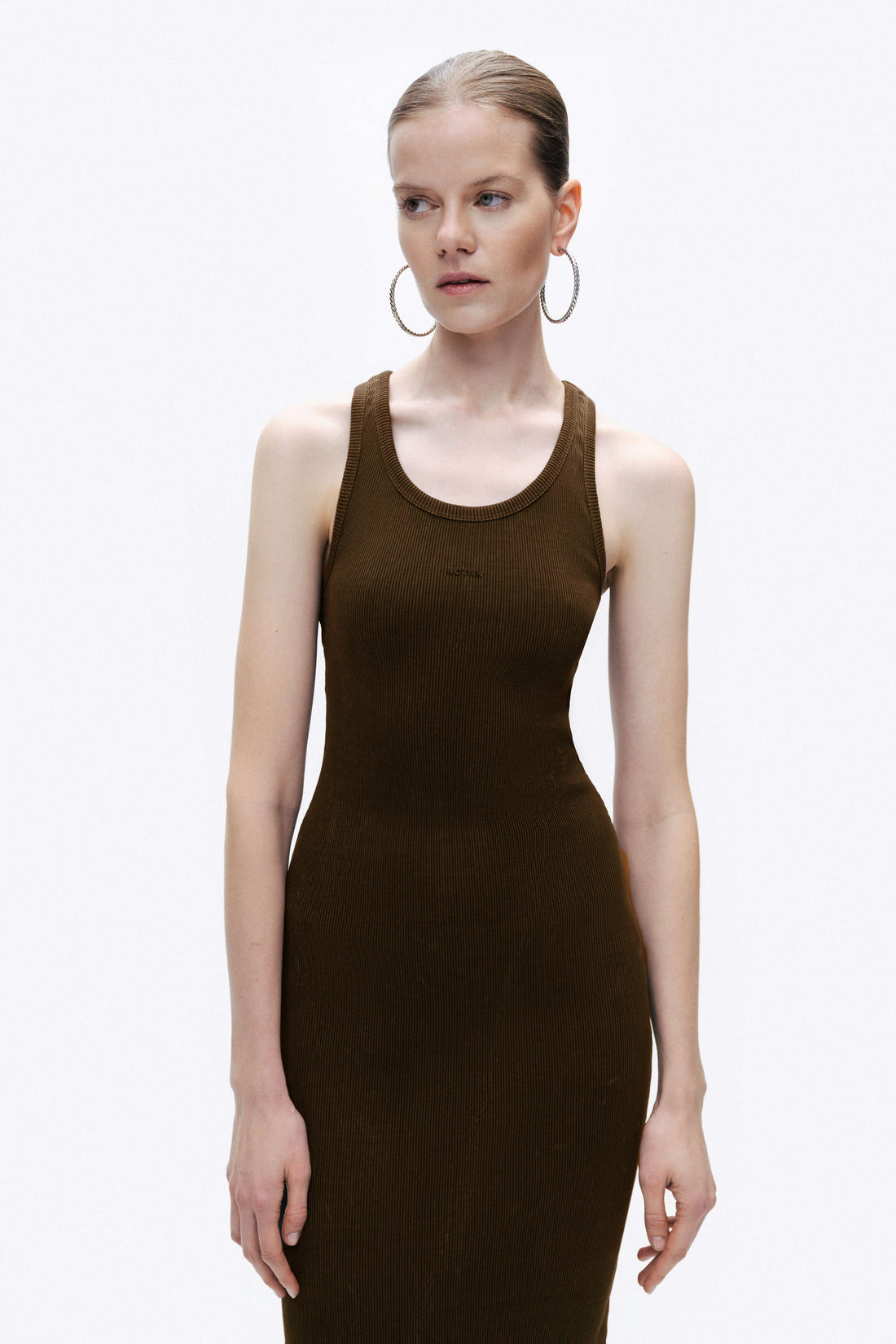 Brown Printed Detail Maxi Dress