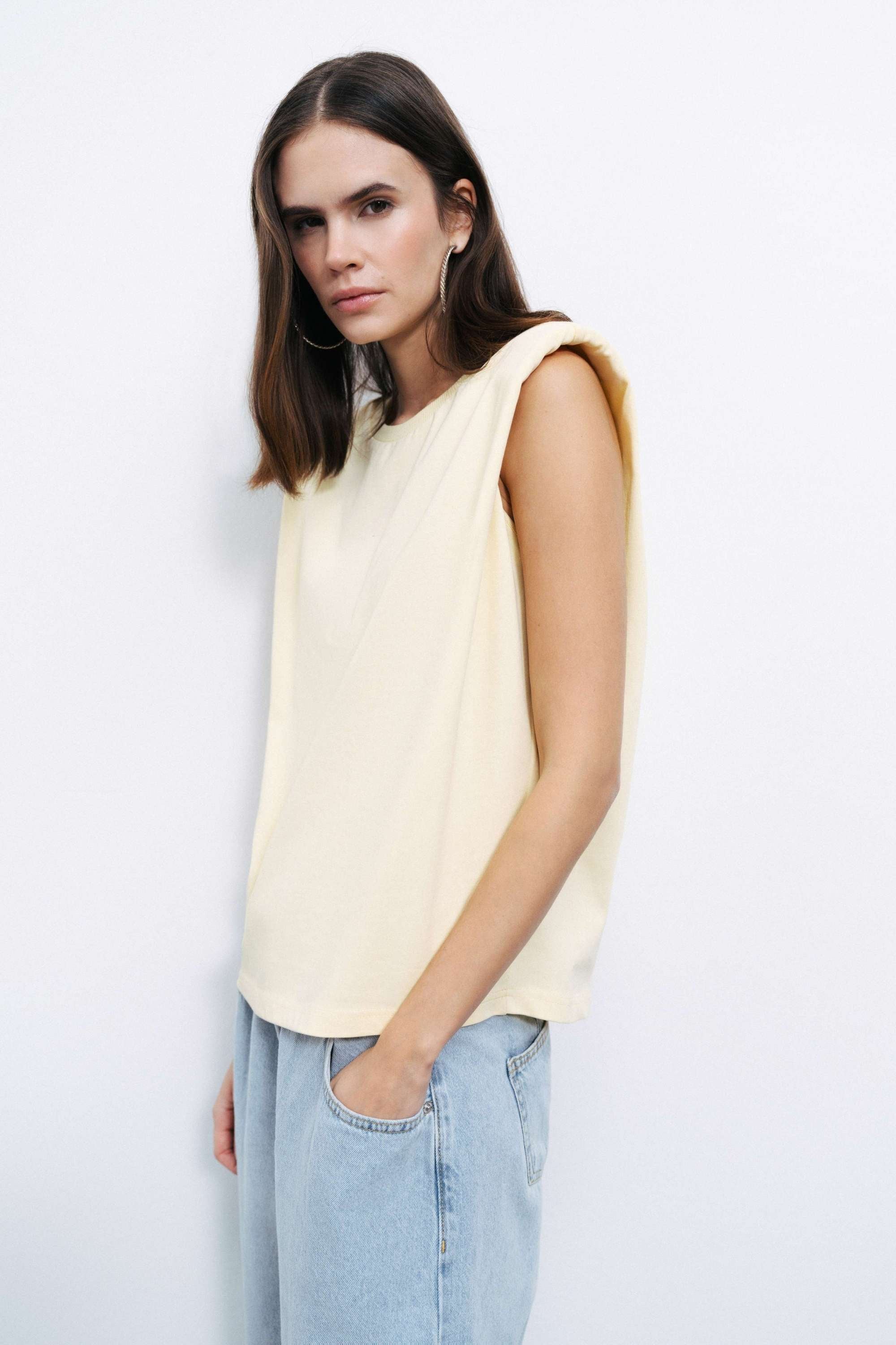 Yellow Padded Basic T-Shirt