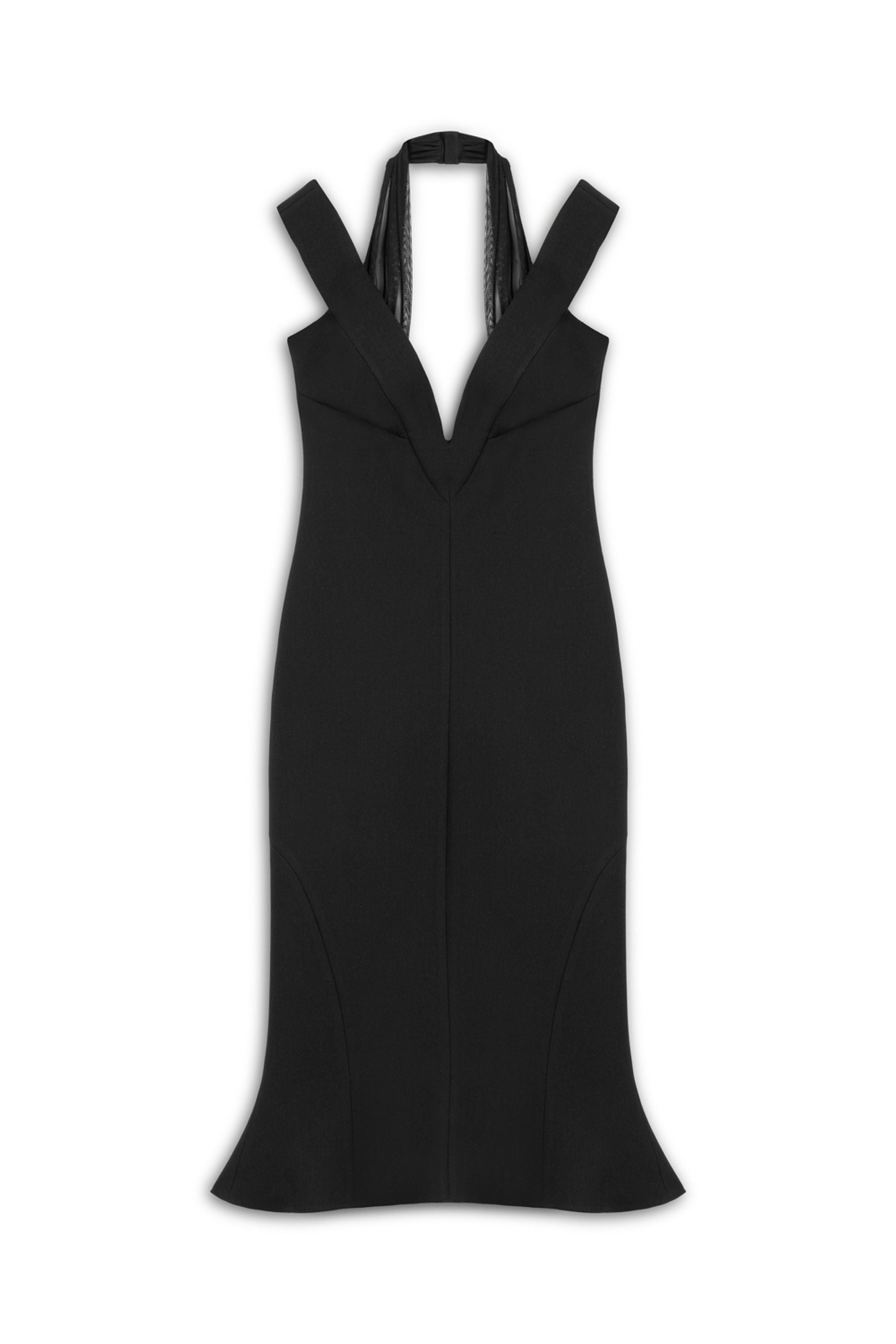 Black Chiffon Detailed Midi Dress