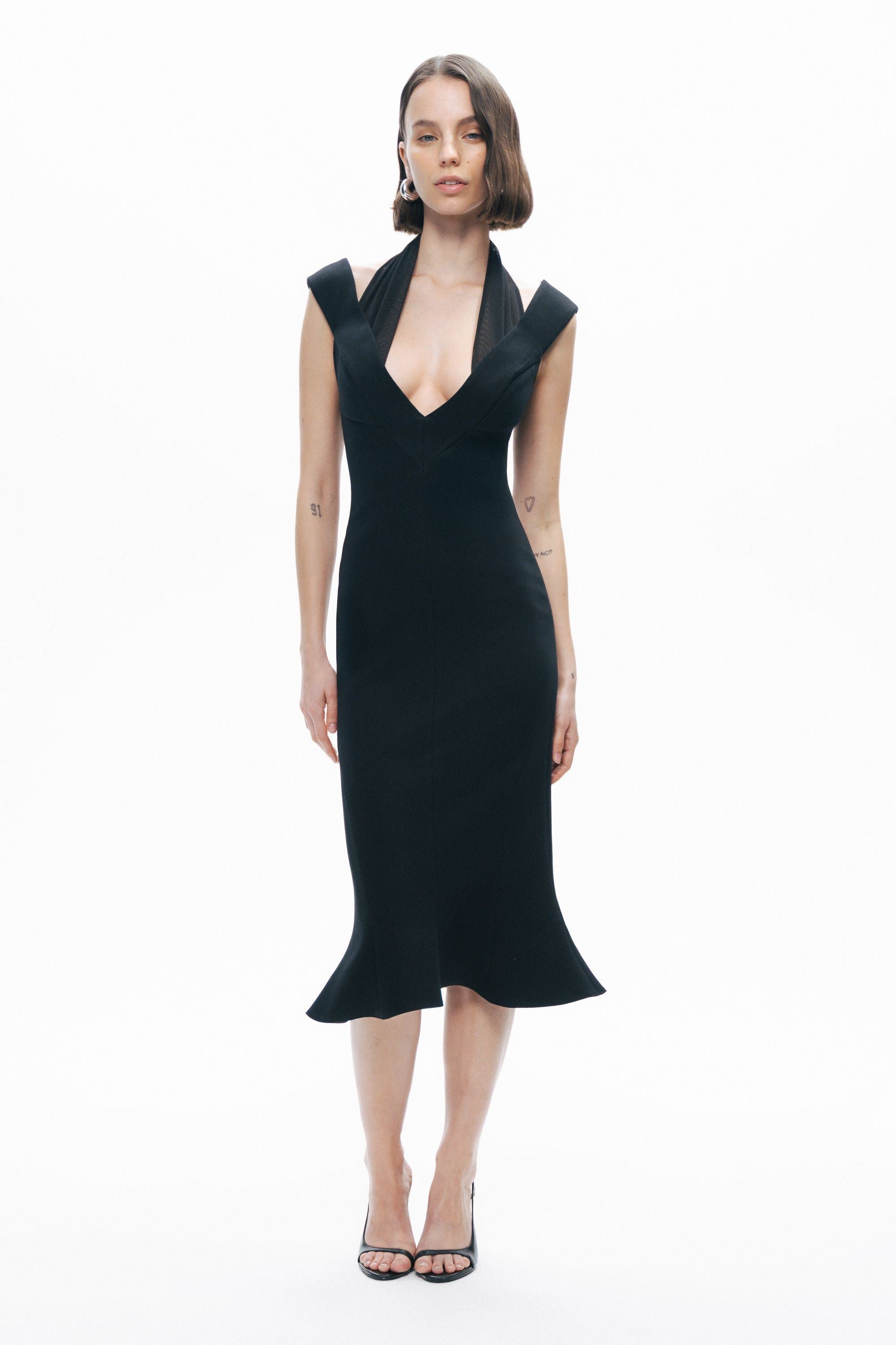 Black Chiffon Detailed Midi Dress