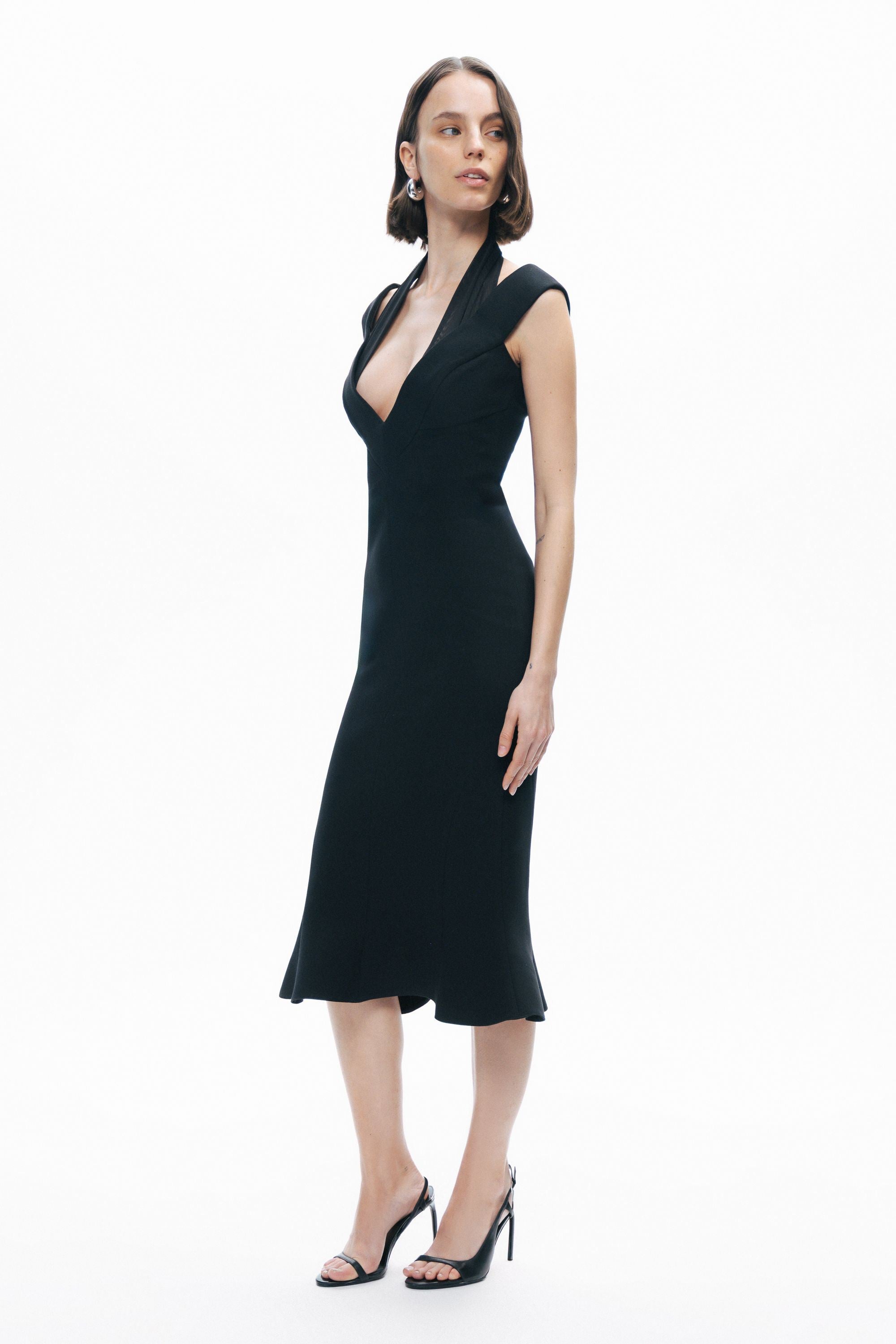 Black Chiffon Detailed Midi Dress