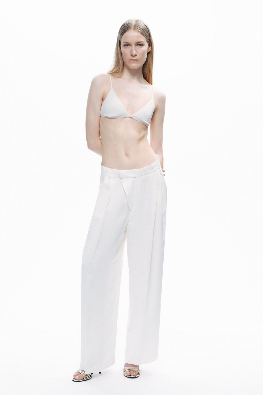 Ecru Asymmetric Placket Detail Trousers