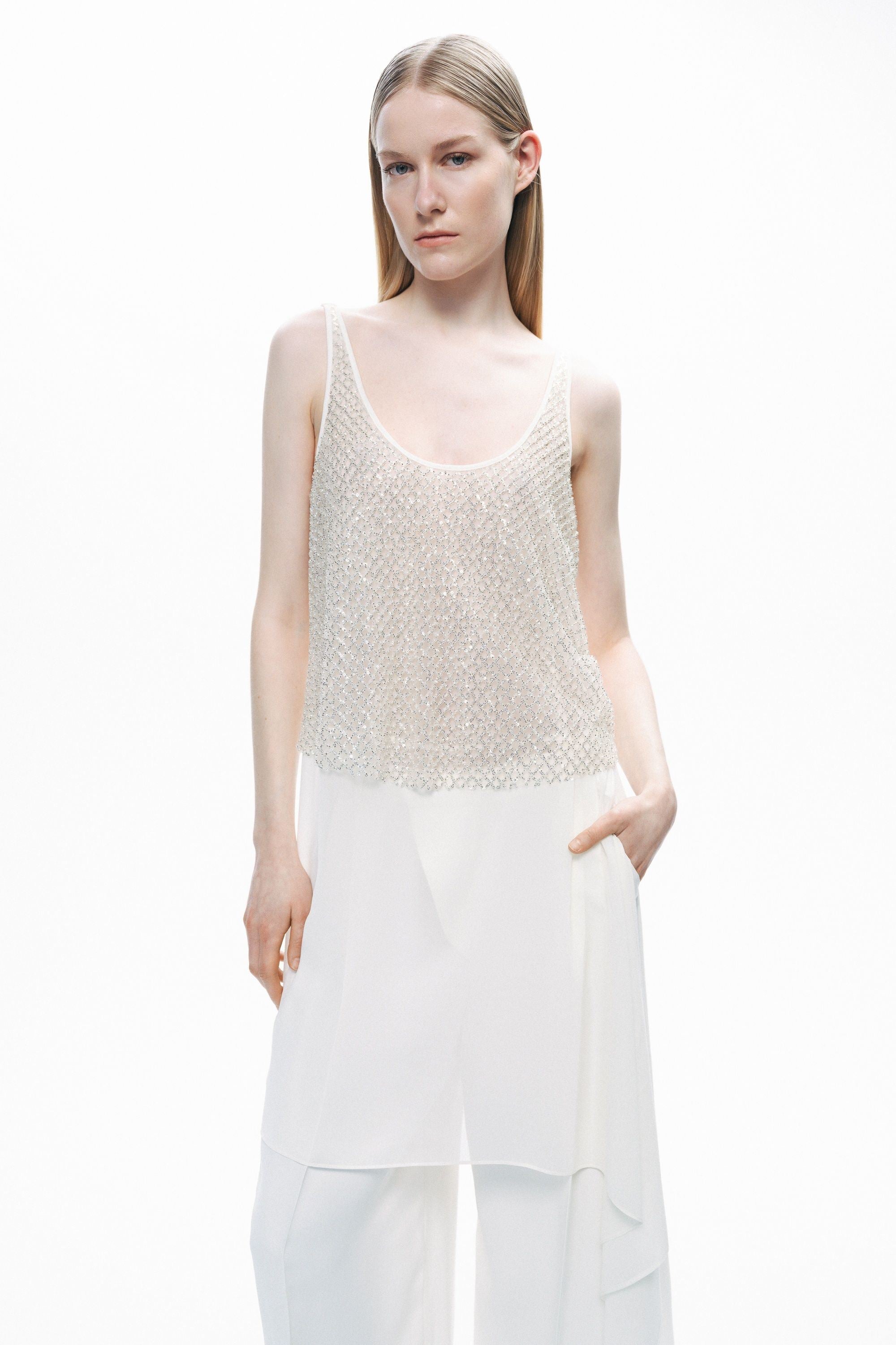 Ecru Crystal Stone Detailed Blouse