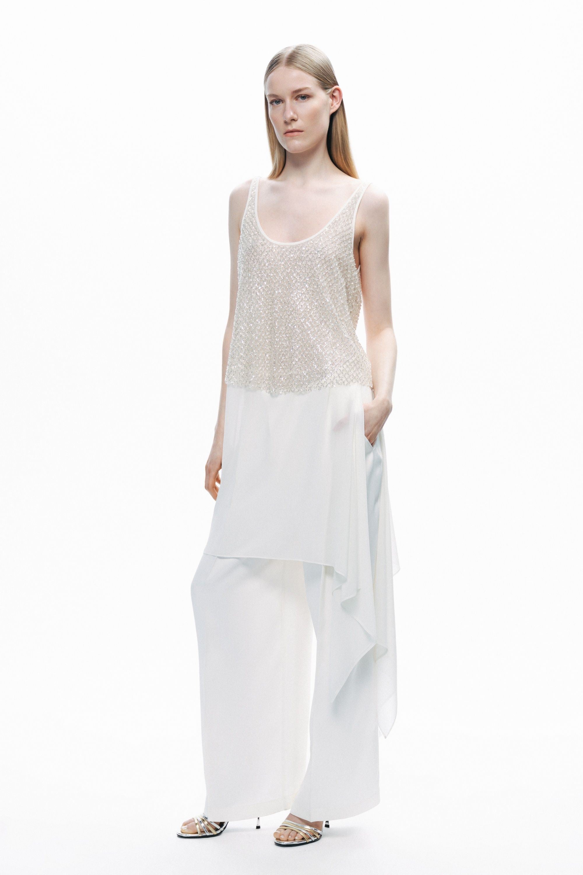 Ecru Crystal Stone Detailed Blouse