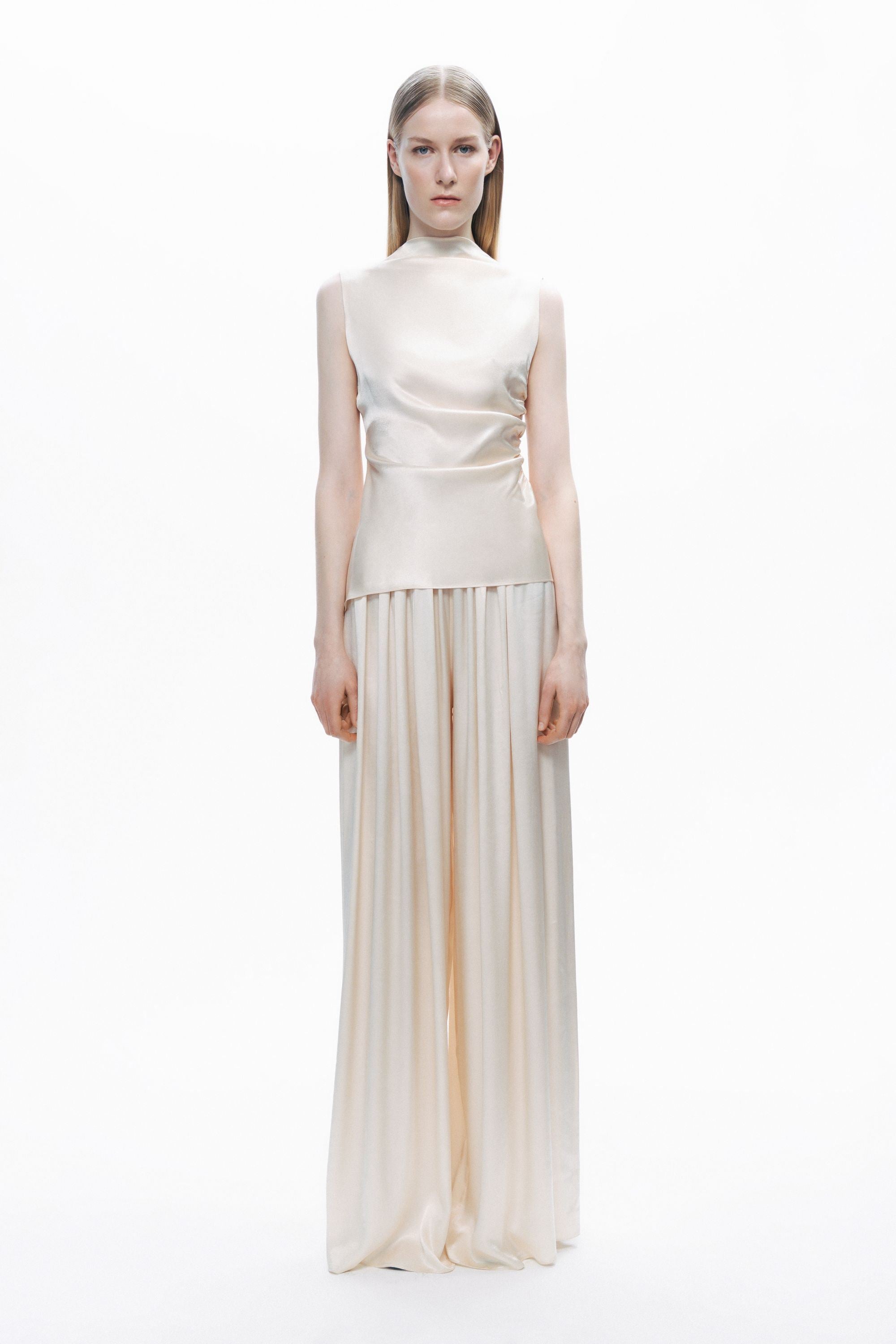 Powder Draped Open-Back Detail Blouse