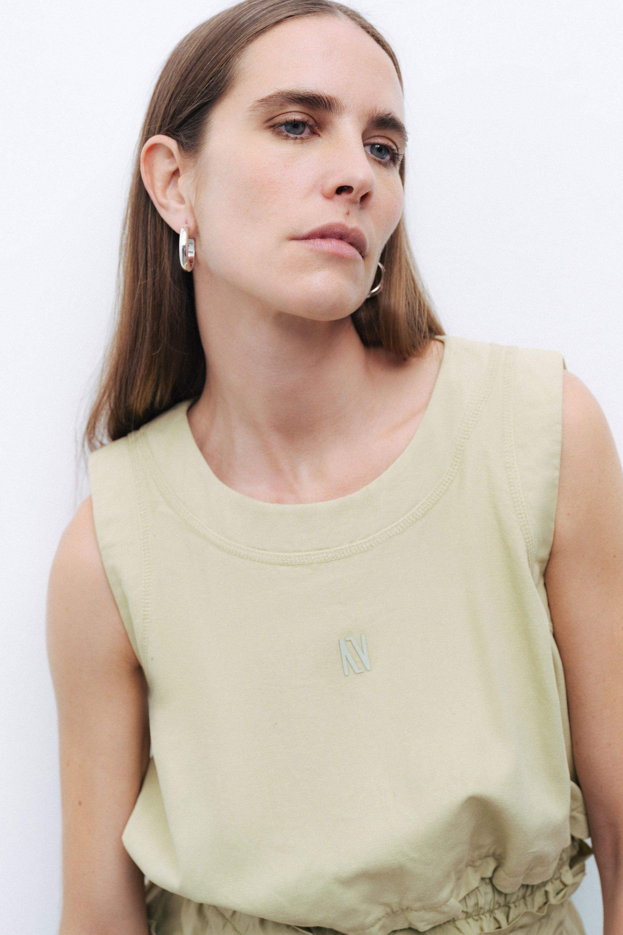 Olive Crop Top with Printed Detail