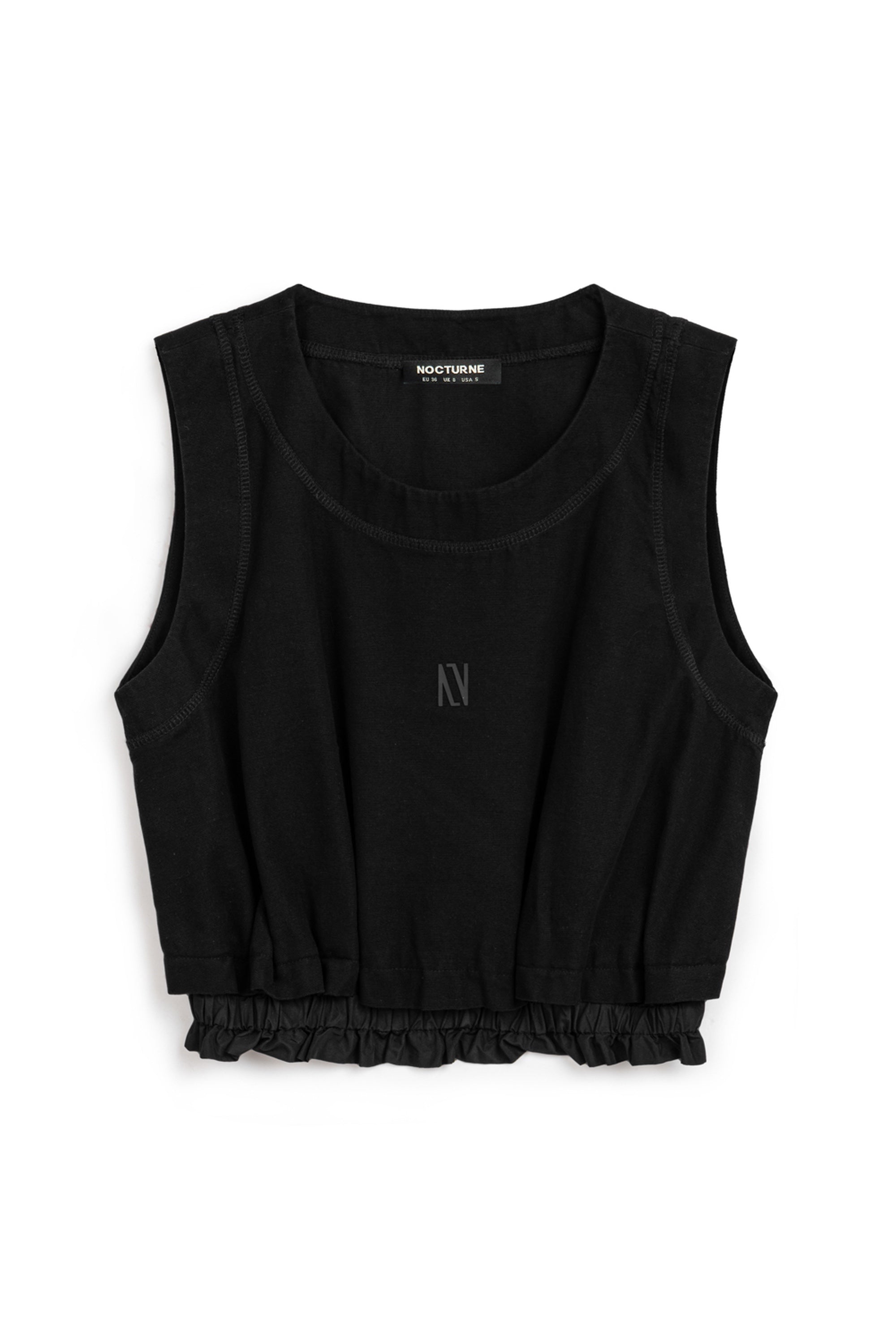 Black Crop Top with Printed Detail