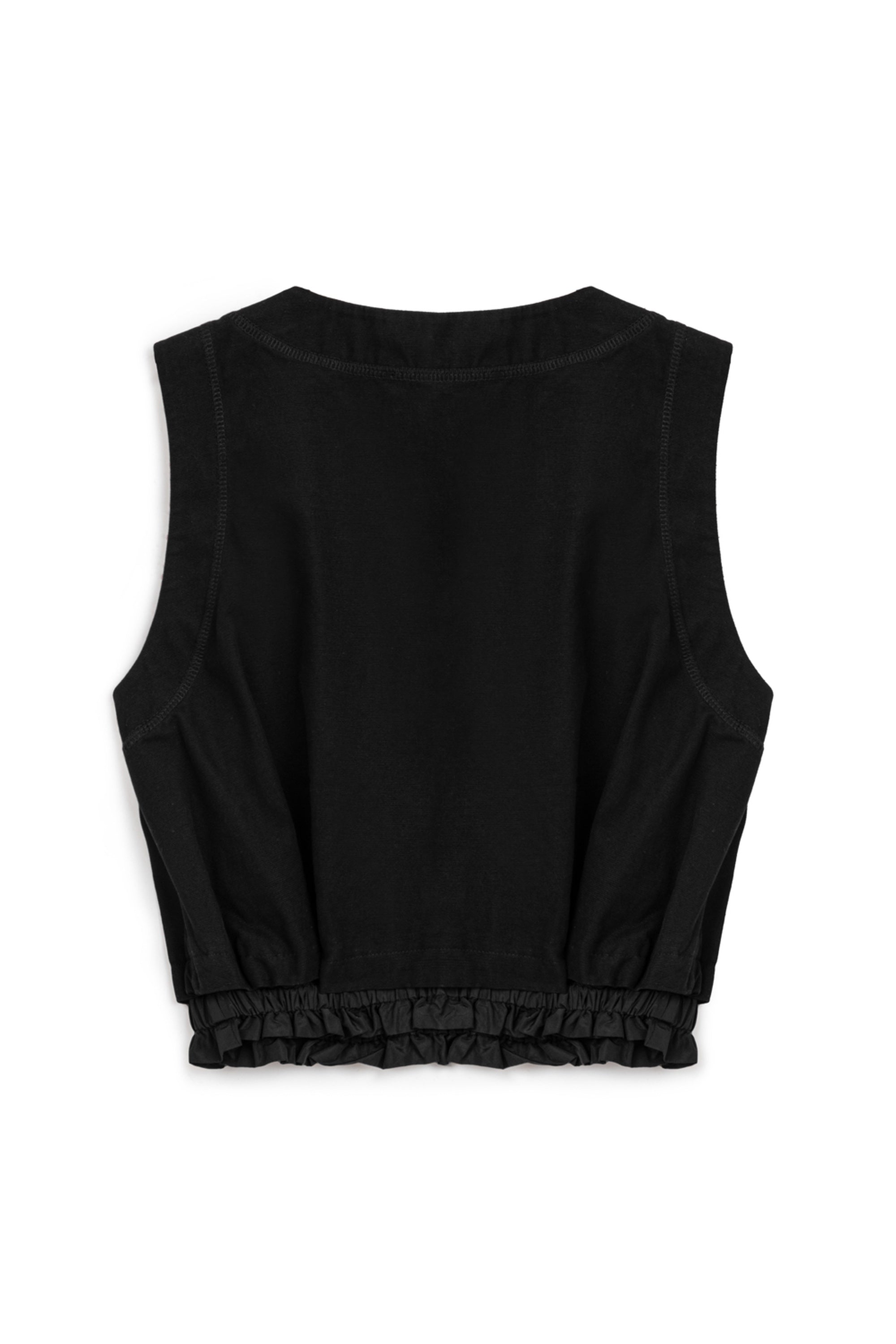 Black Crop Top with Printed Detail